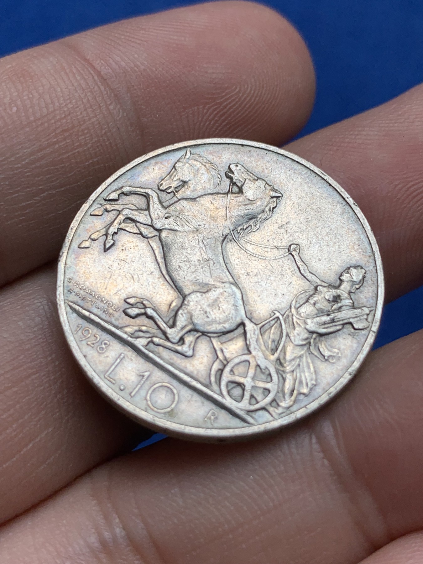 《竞宝斋》第198场-周日，周一 2场 (全场包邮) 意大利 1928年 马车10里拉银币