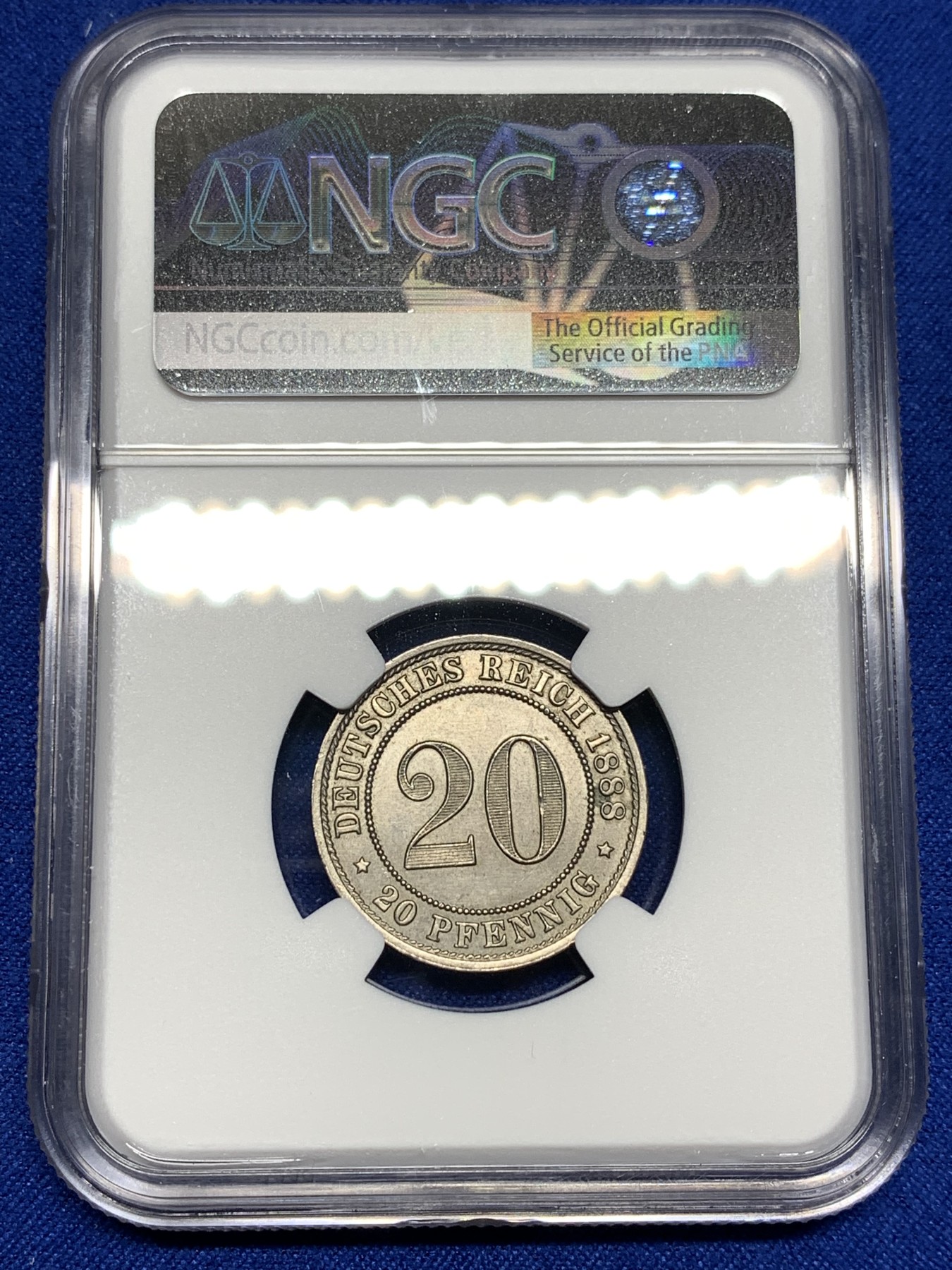 《竞宝斋》第198场-周日，周一 2场 (全场包邮) NGC MS64 1888年德国20芬尼 短翅高分 值得收藏！