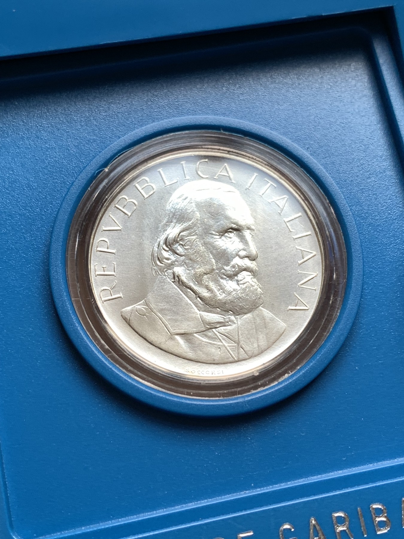 《竞宝斋》第198场-周日，周一 2场 (全场包邮) 盒装 1982年意大利朱塞佩•加里波第逝世100周年纪念 全新500里拉银币