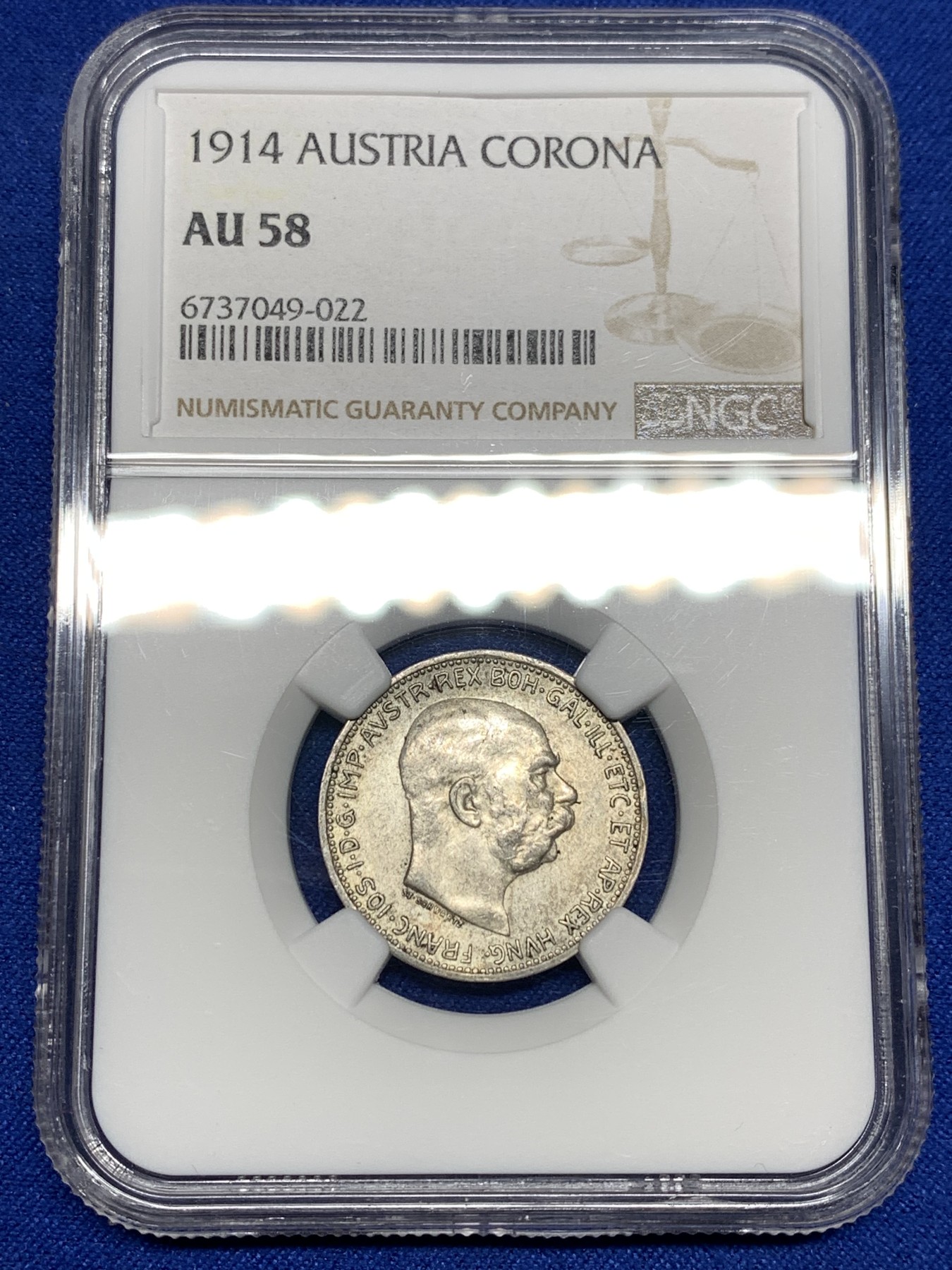 《竞宝斋》第198场-周日，周一 2场 (全场包邮) NGC-AU58 奥地利1914年1克朗银币，1914年好品比15，16年少多了。