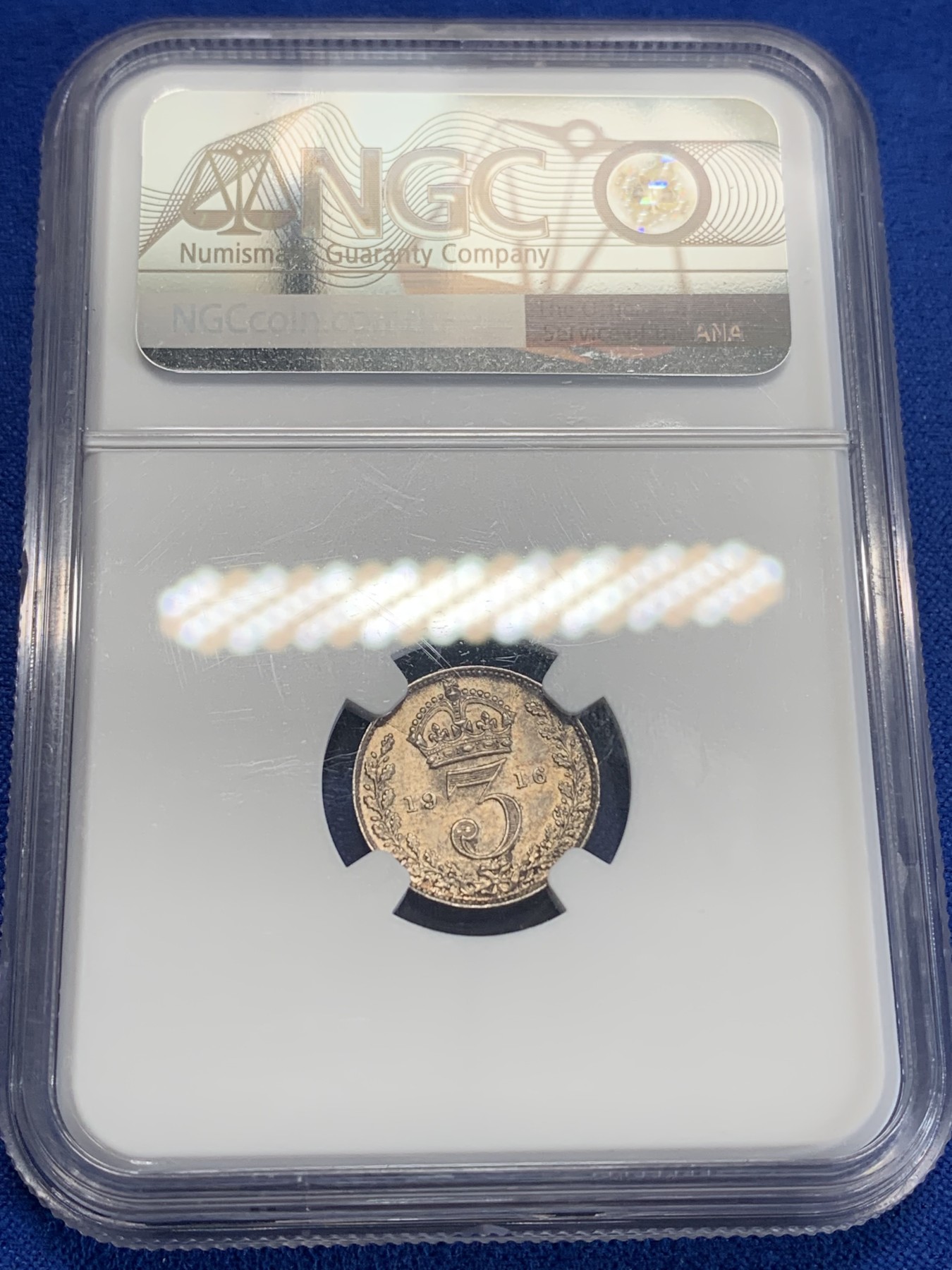 《竞宝斋》第198场-周日，周一 2场 (全场包邮) NGC MS64  1916年英国乔治五世3便士银币 原味包浆 好品好状态