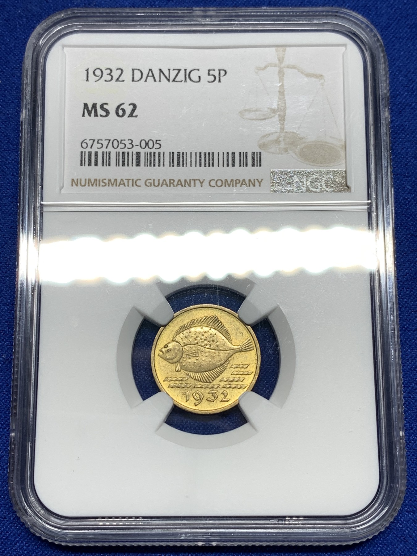 《竞宝斋》第198场-周日，周一 2场 (全场包邮) NGC MS62 1932年但泽自由港5芬尼 鱼币系列少见