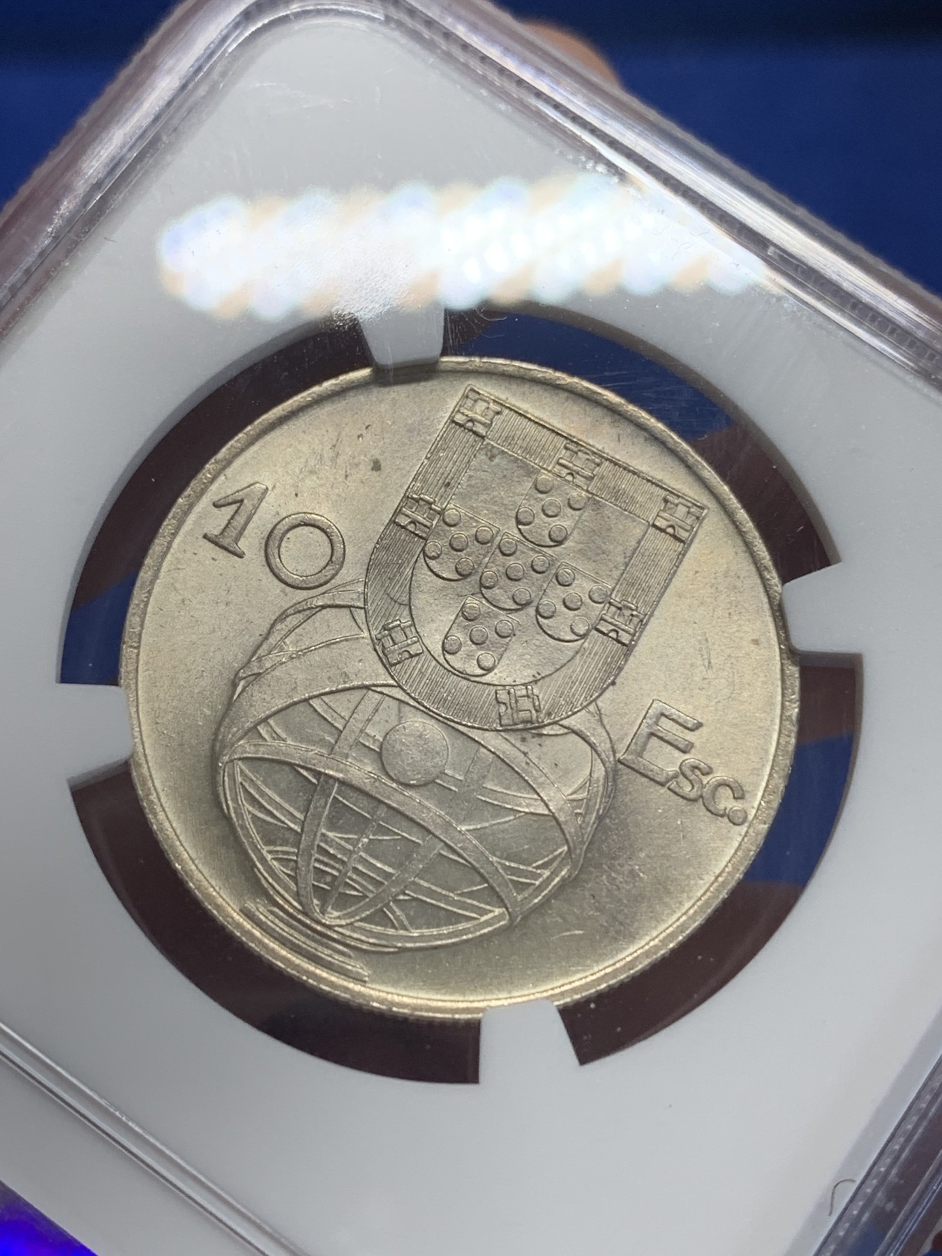 《竞宝斋》第198场-周日，周一 2场 (全场包邮) NGC-MS64 葡萄牙1954年 大帆船10埃斯库多银币