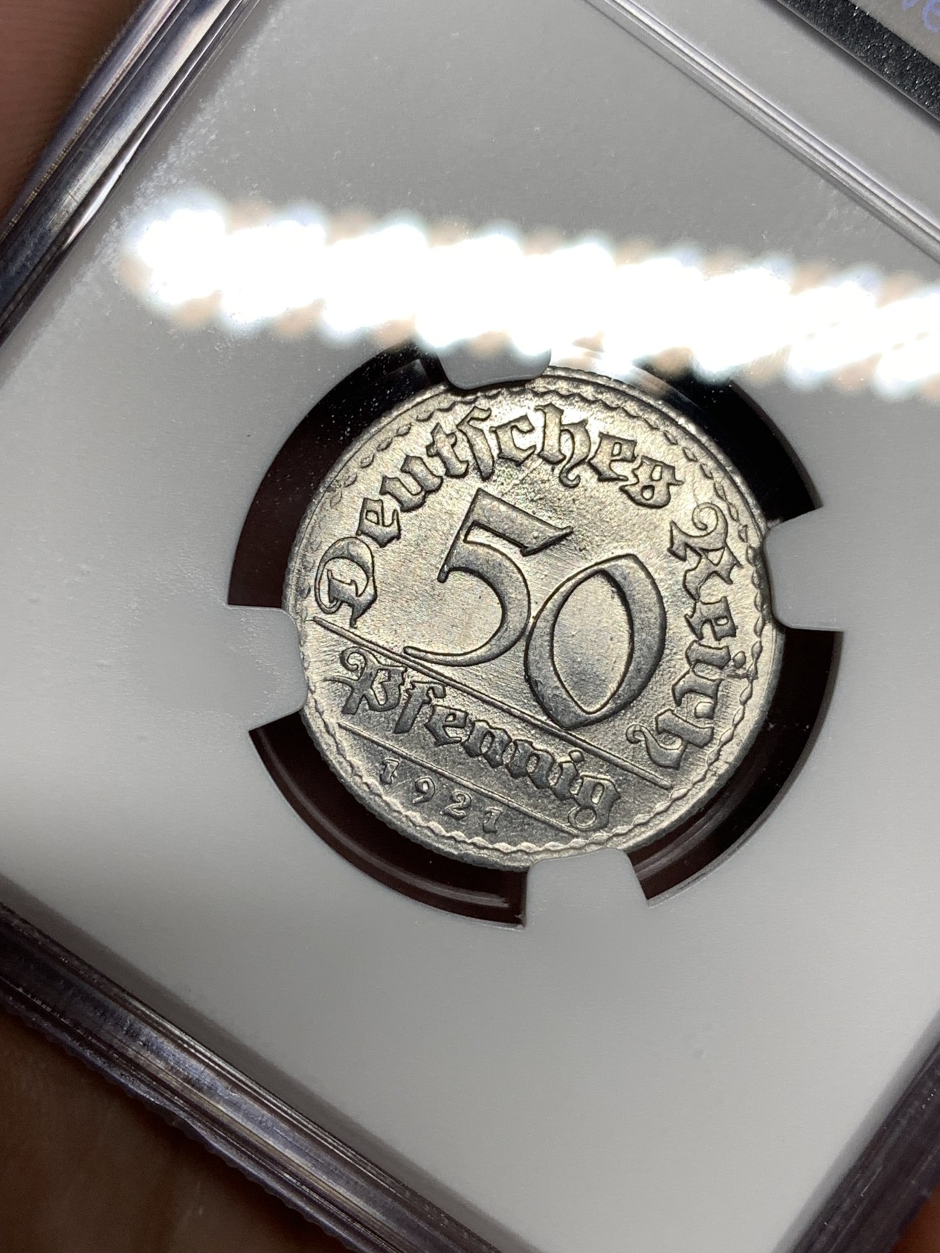 《竞宝斋》第198场-周日，周一 2场 (全场包邮) NGC MS63 1921D 德国50芬尼