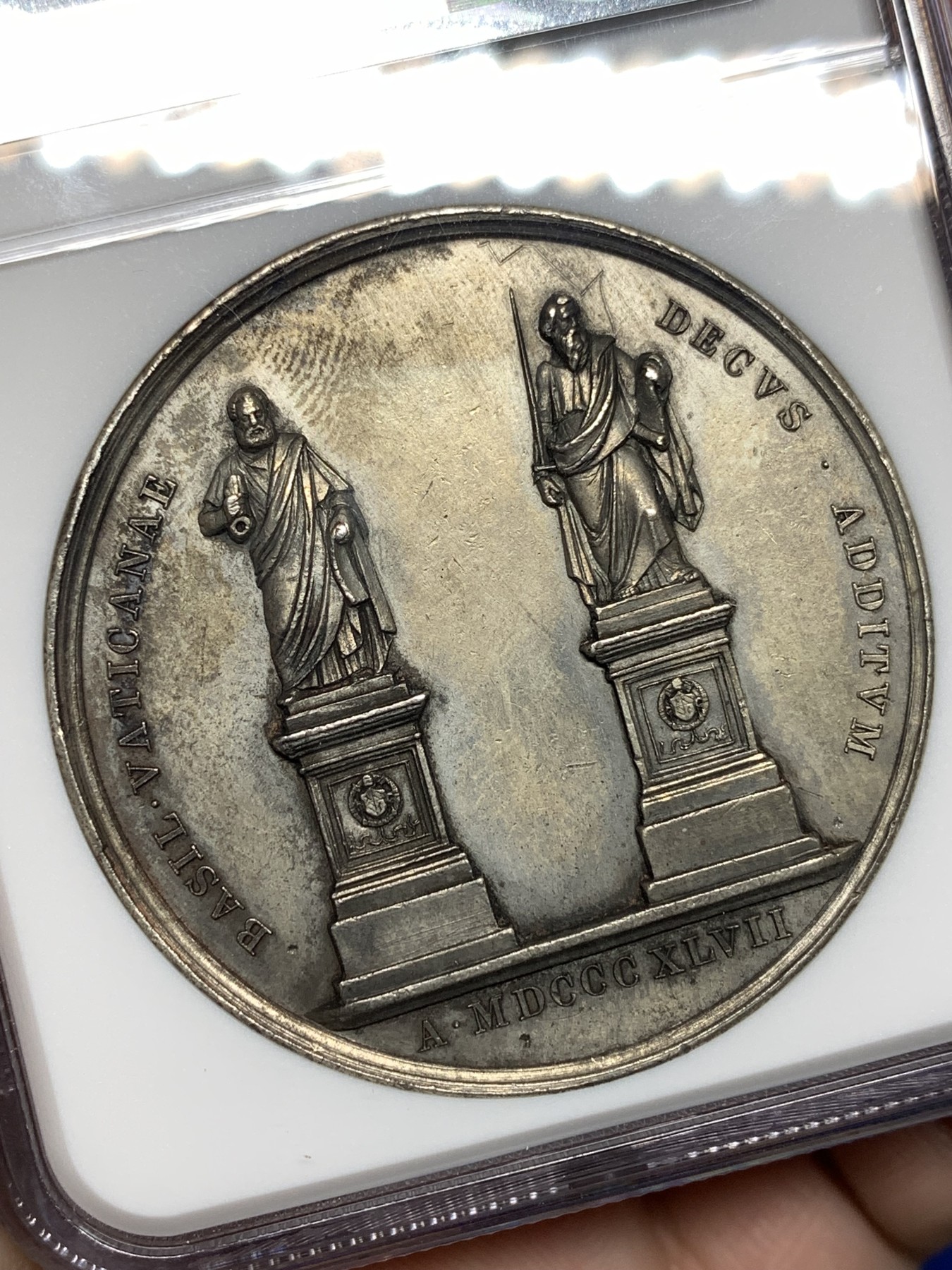 《竞宝斋》第198场-周日，周一 2场 (全场包邮) NGC AUD 1847梵蒂冈庇护九世镀银铜章 加厚盒装