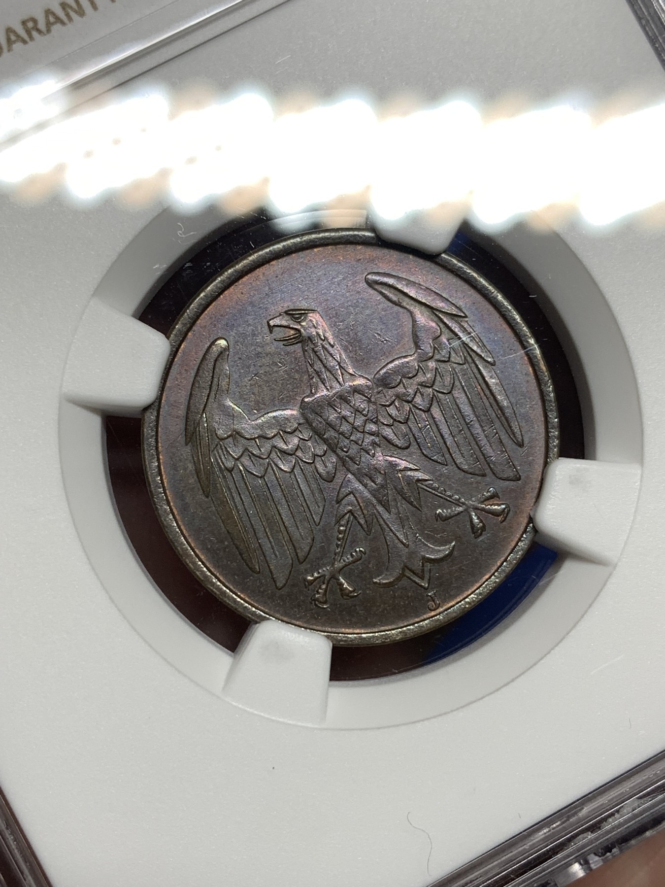 《竞宝斋》第198场-周日，周一 2场 (全场包邮) NGC MS62BN 1932J德国4芬尼铜币 漂亮的巧克力色