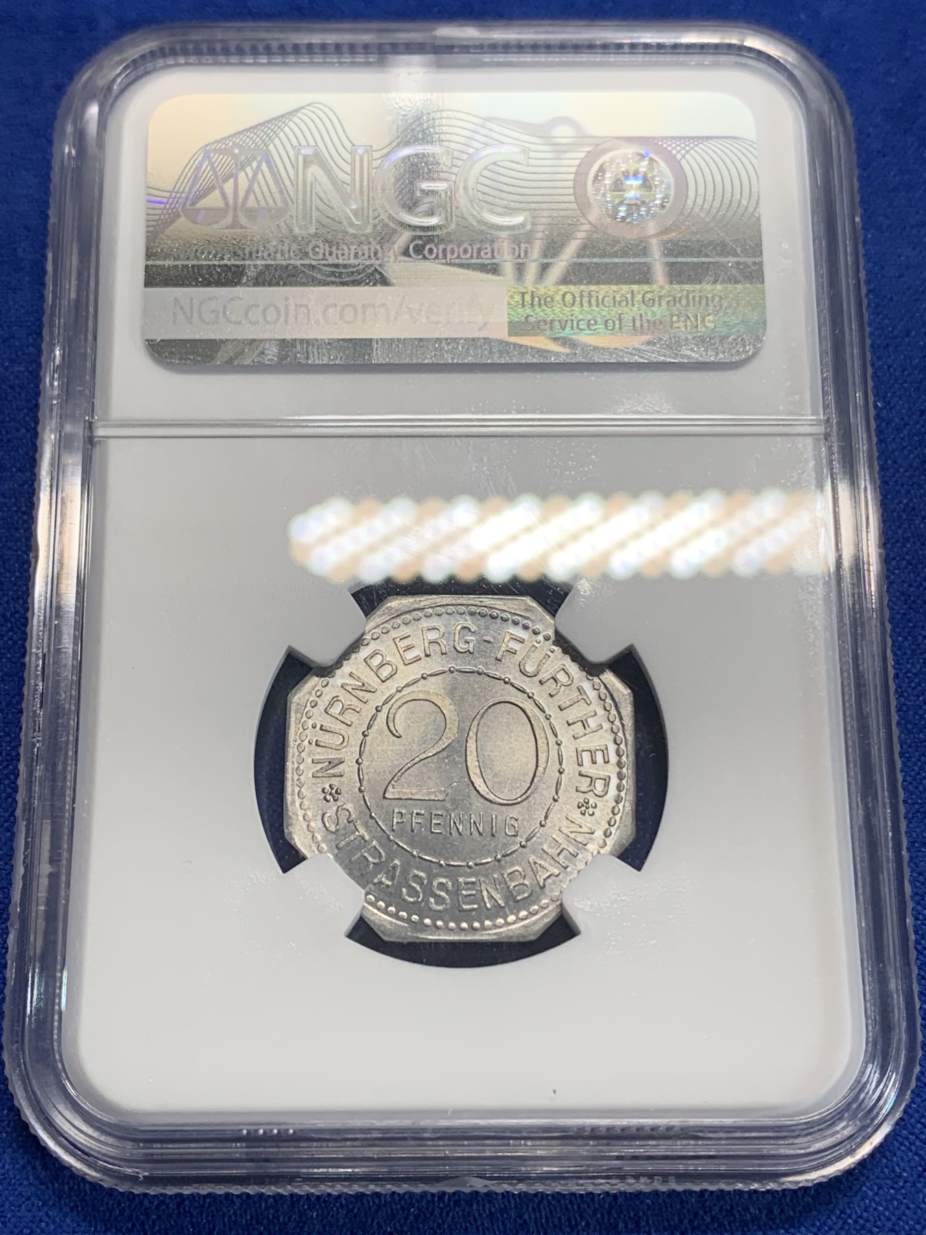 《竞宝斋》第198场-周日，周一 2场 (全场包邮) NGC-MS65 德国1920年紧急状态时期纽伦堡20芬尼 景观代币