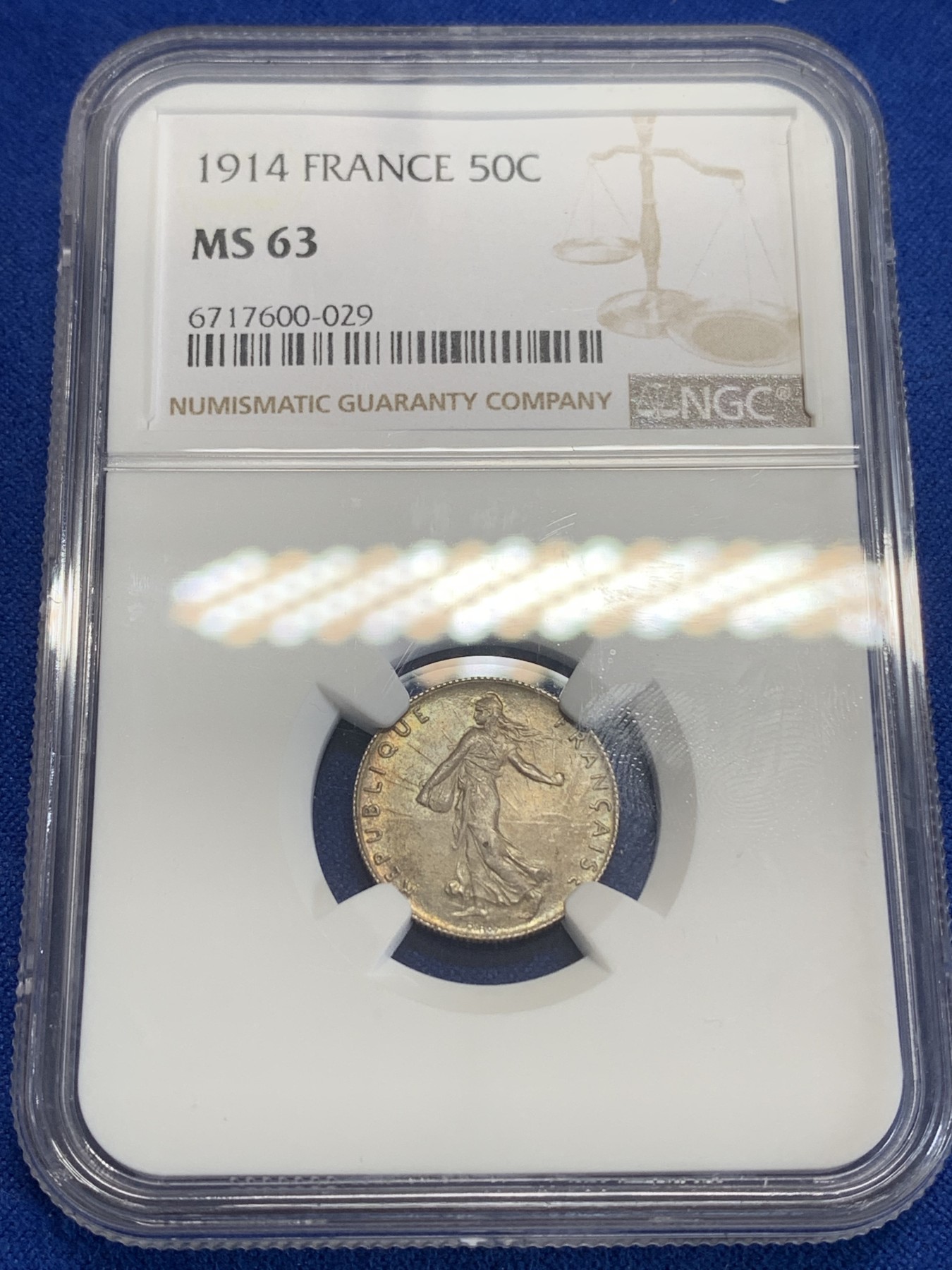 《竞宝斋》第198场-周日，周一 2场 (全场包邮) NGC MS63 法国1914年播种女神50分银币