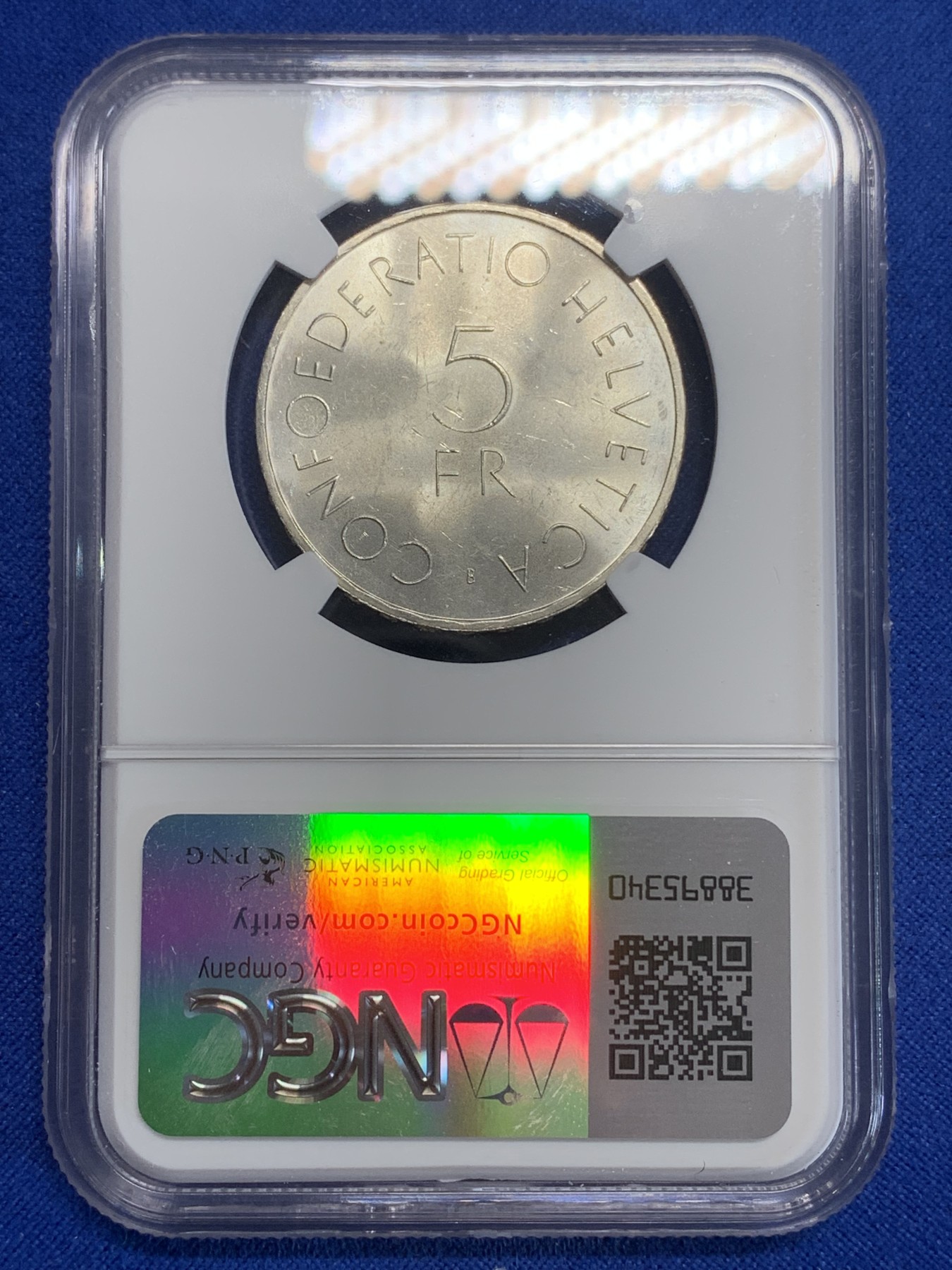 《竞宝斋》第198场-周日，周一 2场 (全场包邮) NGC-MS63 瑞士1963年国际红十字会成立百年纪念5法郎银币