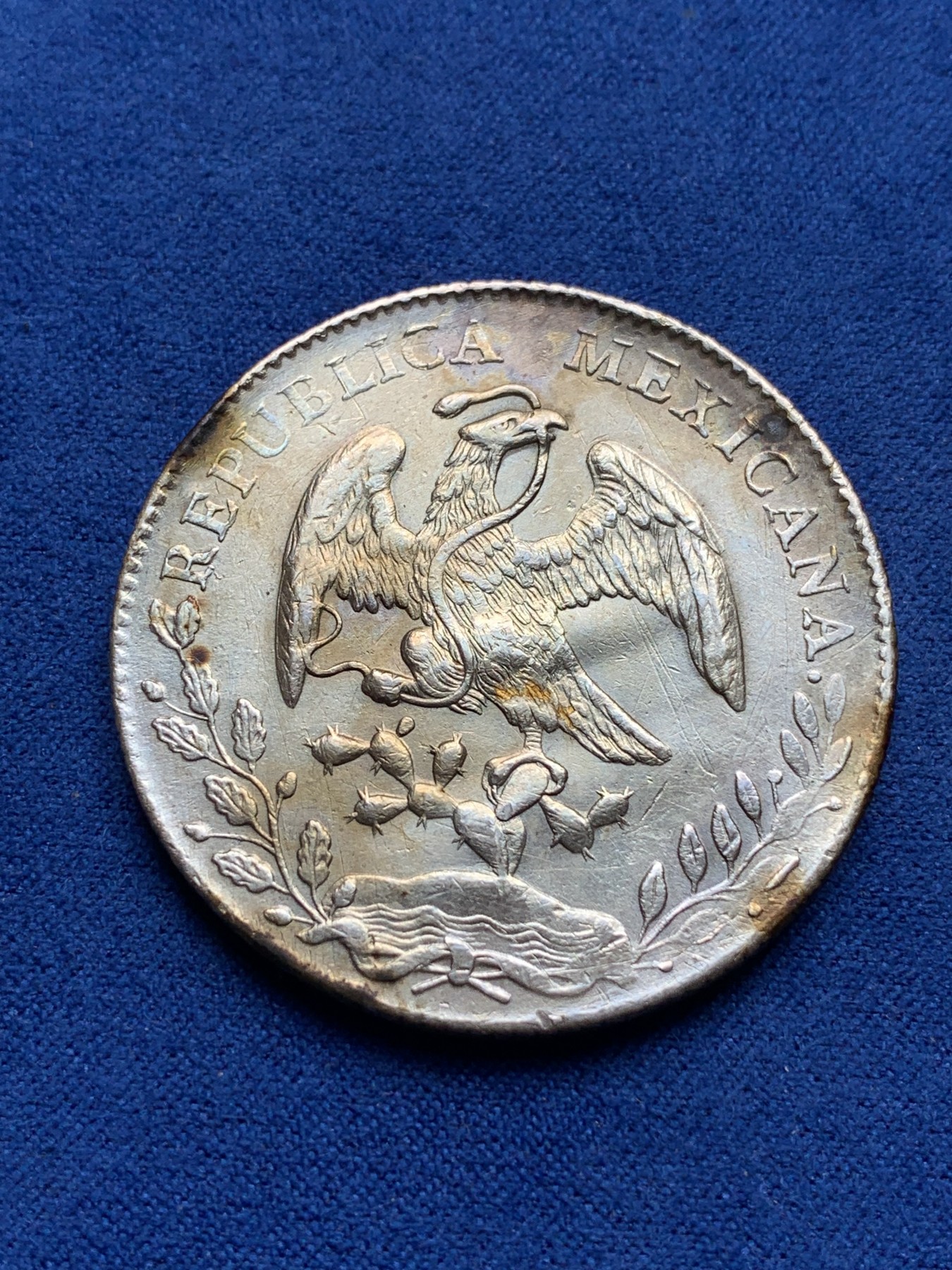 《竞宝斋》第198场-周日，周一 2场 (全场包邮) 墨西哥花边鹰洋八瑞尔银币  1894年zs厂  有洗过 全羽 细节见图