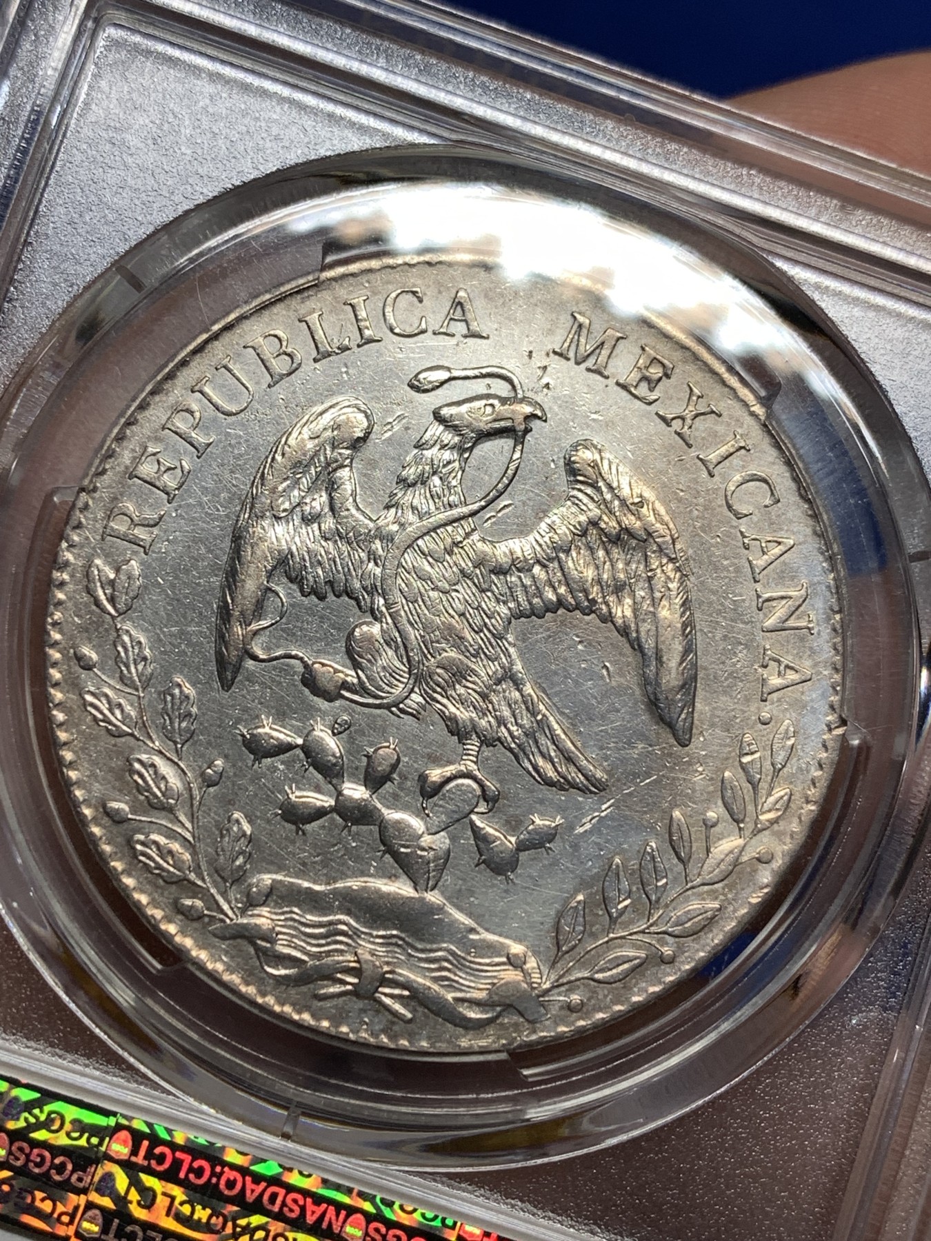 《竞宝斋》第198场-周日，周一 2场 (全场包邮) PCGS UNC 墨西哥1893年花边鹰洋8瑞尔银币 状态不错