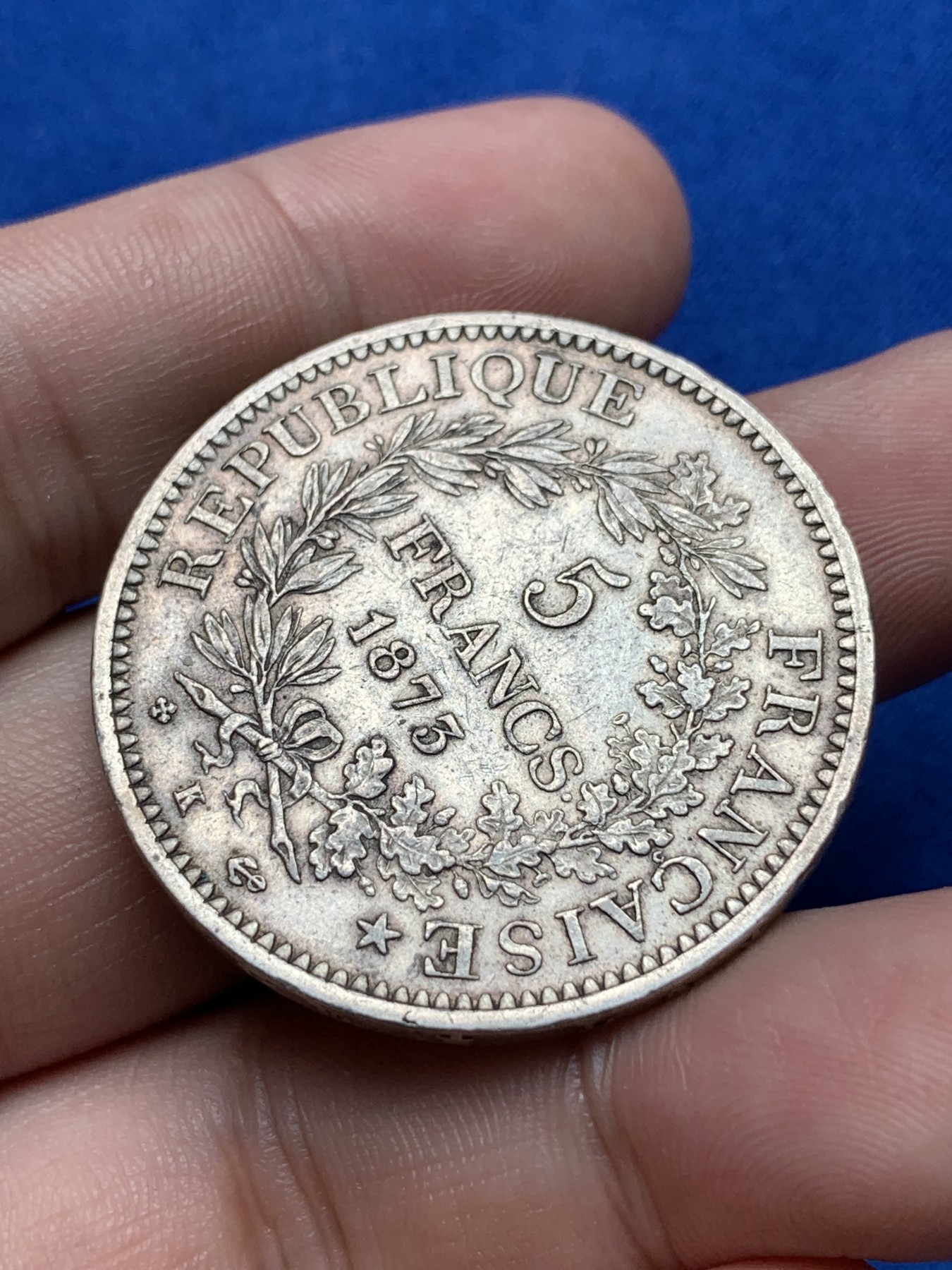 《竞宝斋》第198场-周日，周一 2场 (全场包邮) 法国1873（K） 大力神5法郎银币 磨损不大，适合盘玩的大银币 比较少的年份跟版本