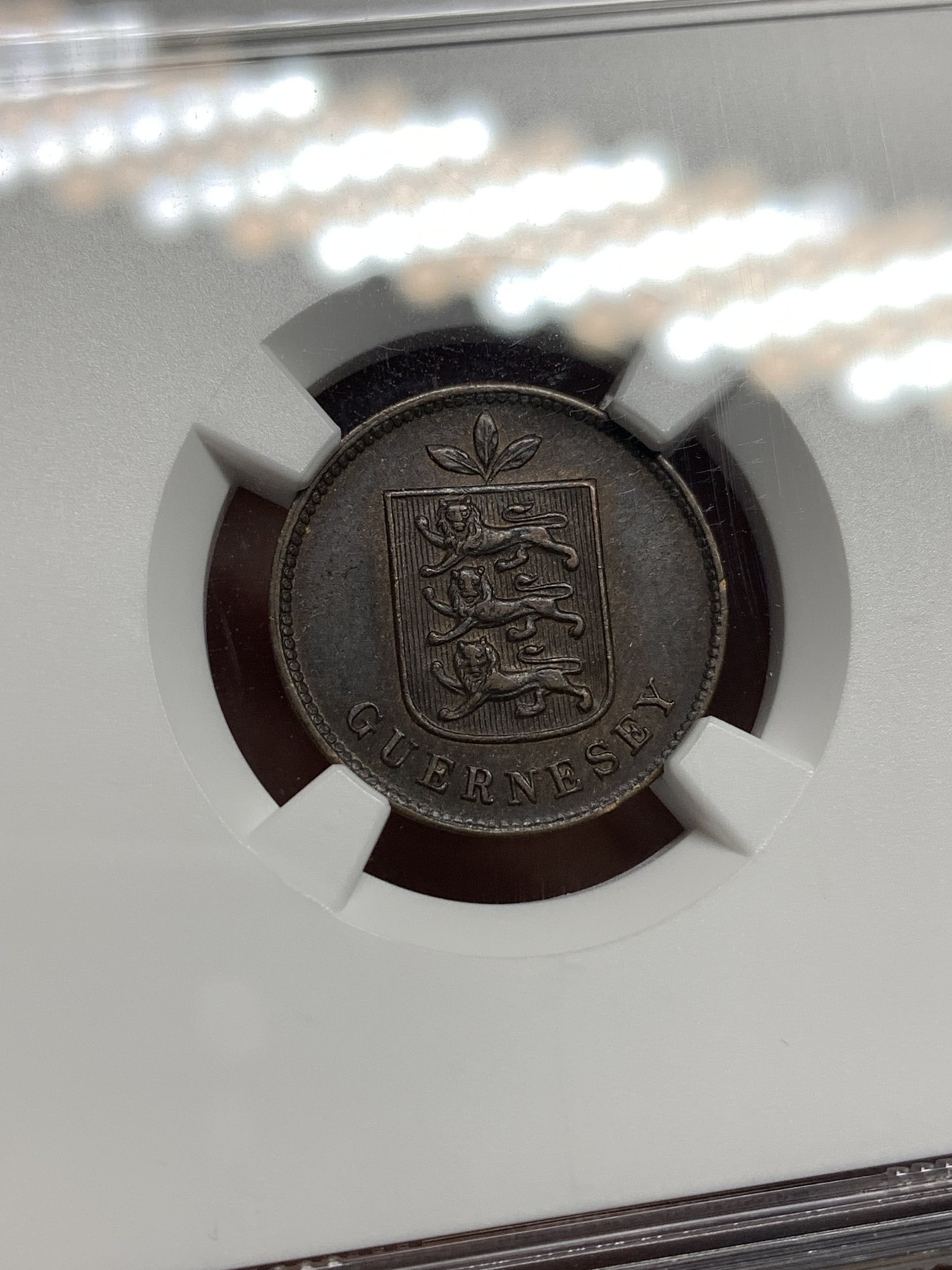 《竞宝斋》第198场-周日，周一 2场 (全场包邮) NGC-AU58BN 1903年根西爱德华七世1D铜币，品相精美，保存不易。