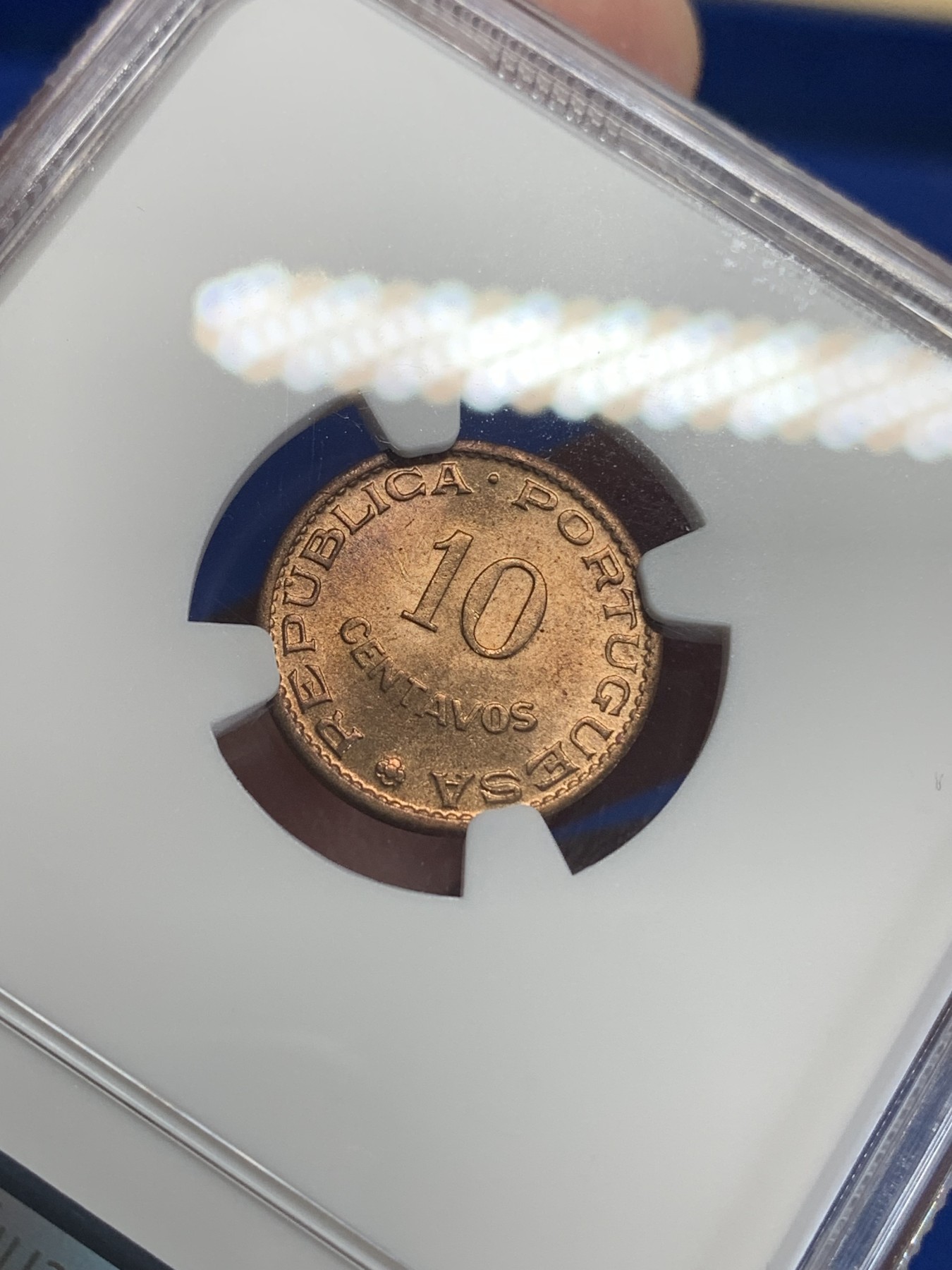 《竞宝斋》第198场-周日，周一 2场 (全场包邮) NGC MS65RB 葡属印度1959年10分铜币 高分强光好品