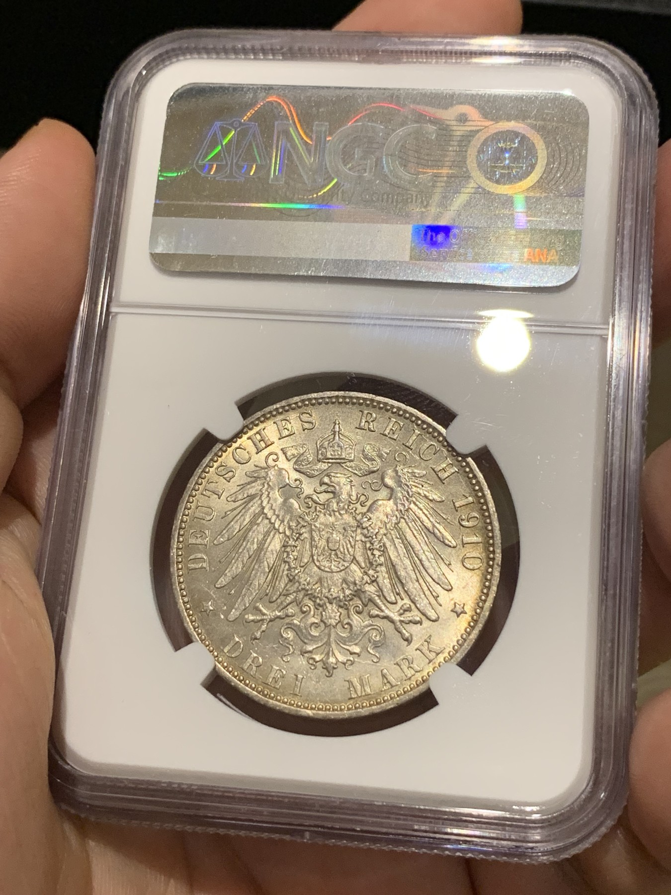 《竞宝斋》第198场-周日，周一 2场 (全场包邮) NGC MS64 1910年 德国汉堡双狮3马克银币