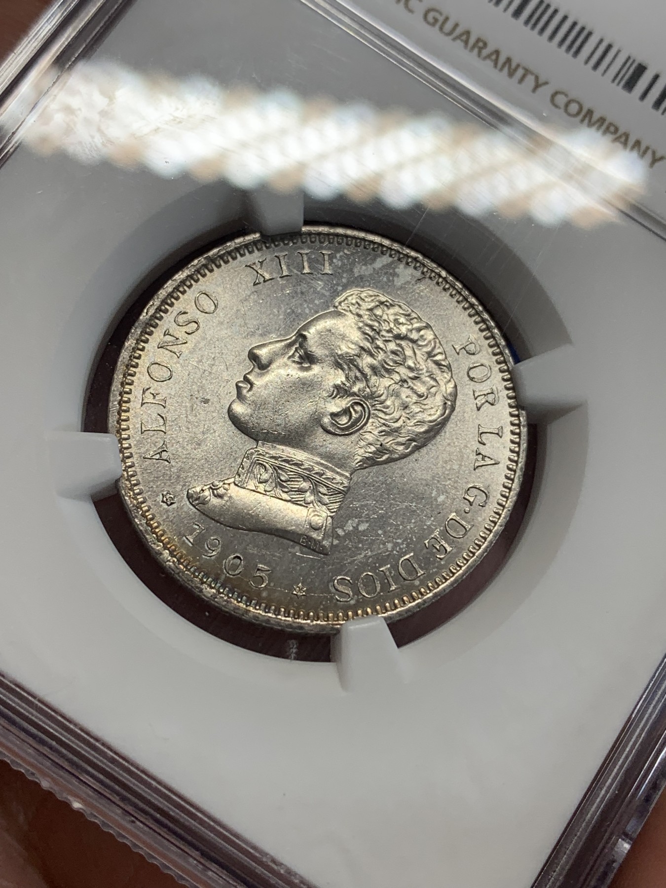 《竞宝斋》第198场-周日，周一 2场 (全场包邮) NGC-UNCD 西班牙1905阿方索十三世2比塞塔银币