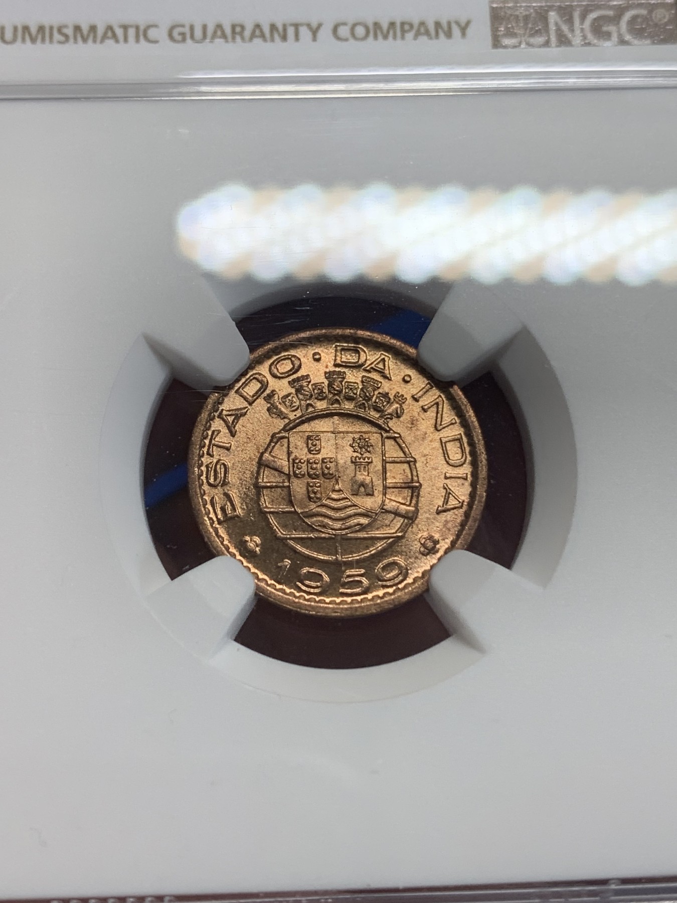 《竞宝斋》第198场-周日，周一 2场 (全场包邮) NGC MS65RB 葡属印度1959年10分铜币 高分强光好品