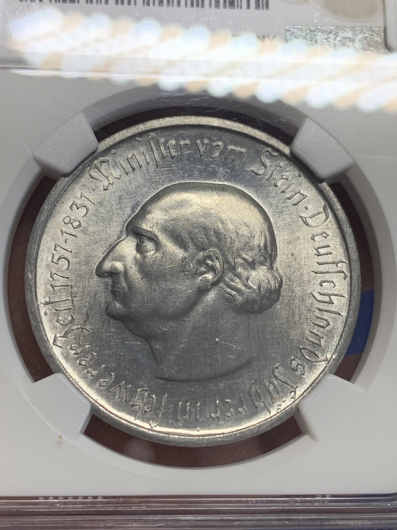 《竞宝斋》第198场-周日，周一 2场 (全场包邮) NGC MS63  1923年德国德紧威斯特法伦5000万马克铝币 次大面值 镜面底板 难得好品好状态！