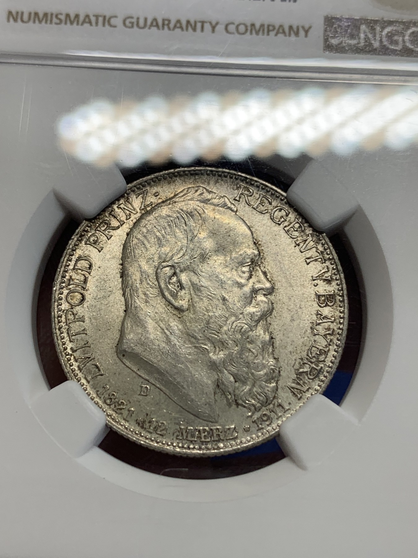 《竞宝斋》第198场-周日，周一 2场 (全场包邮) NGC MS62  1911年德国巴伐利亚摄政王利奥波德2马克银币