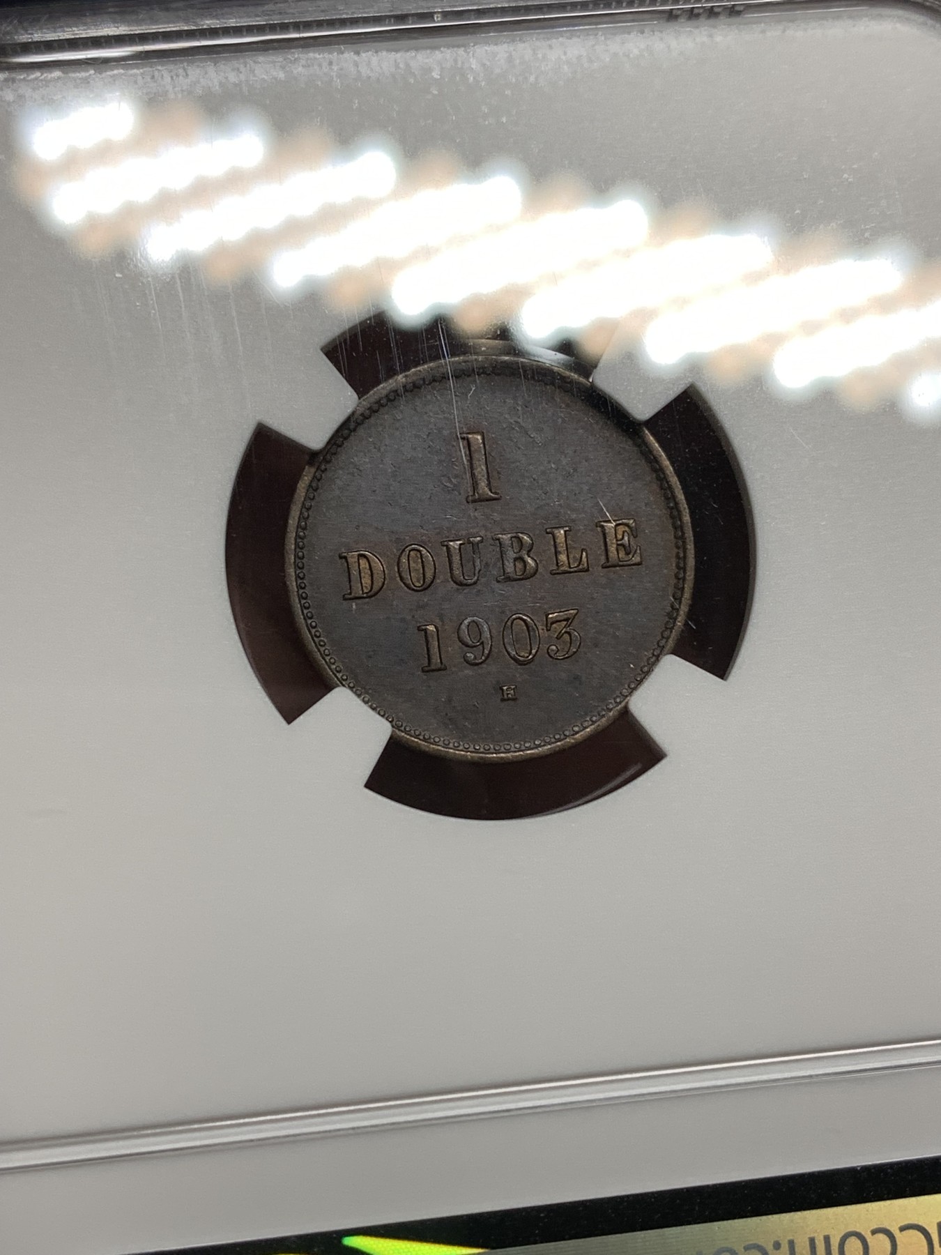 《竞宝斋》第198场-周日，周一 2场 (全场包邮) NGC-AU58BN 1903年根西爱德华七世1D铜币，品相精美，保存不易。