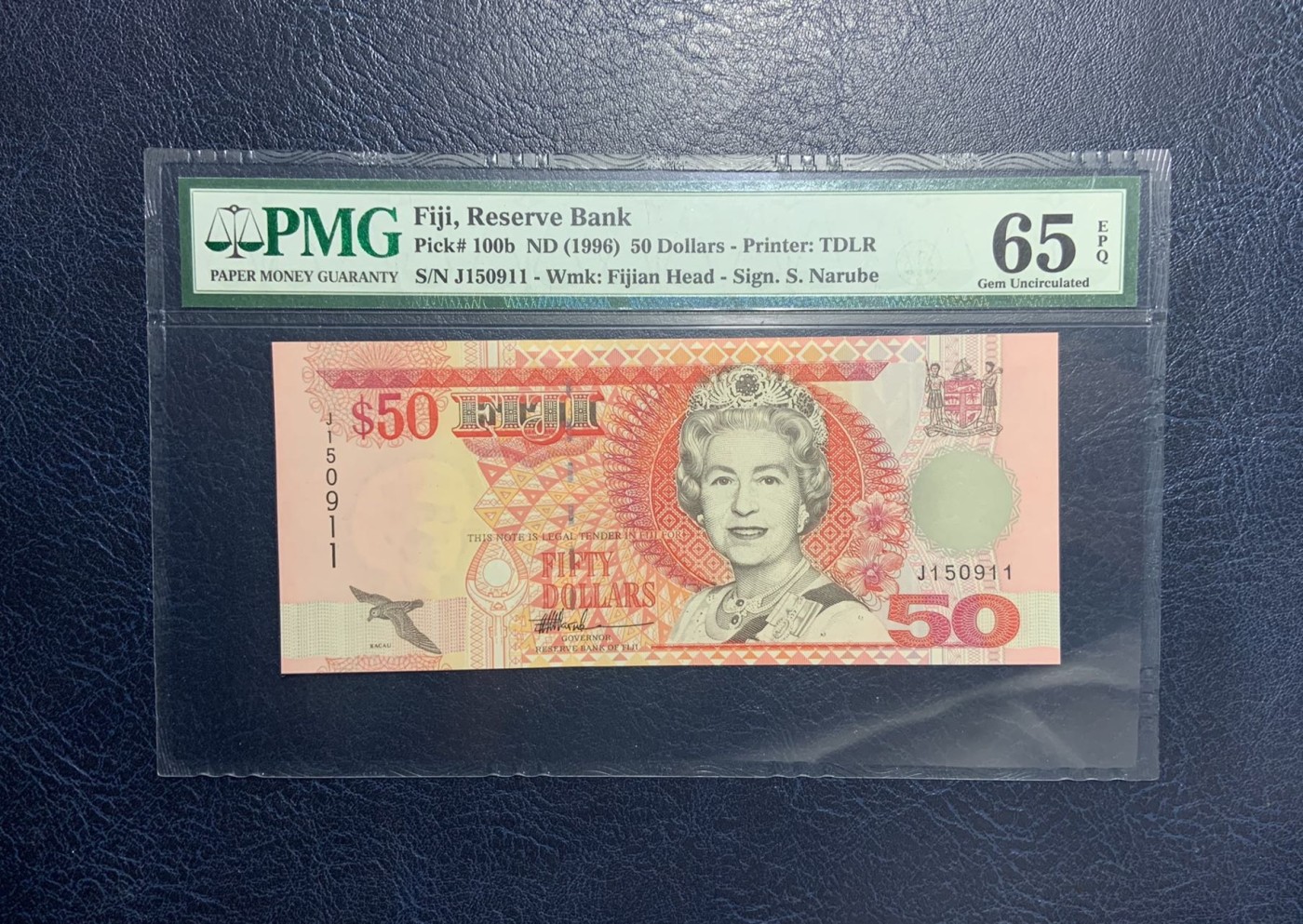 收藏联盟Quantum Auction 第290期拍卖  斐济群岛1996年50元 PMG65 号码无4 最大面值