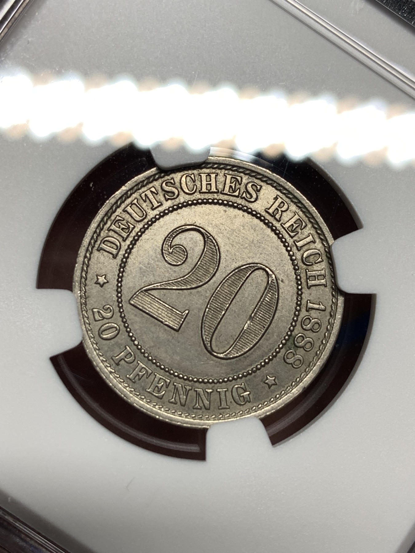 《竞宝斋》第198场-周日，周一 2场 (全场包邮) NGC MS64 1888年德国20芬尼 短翅高分 值得收藏！