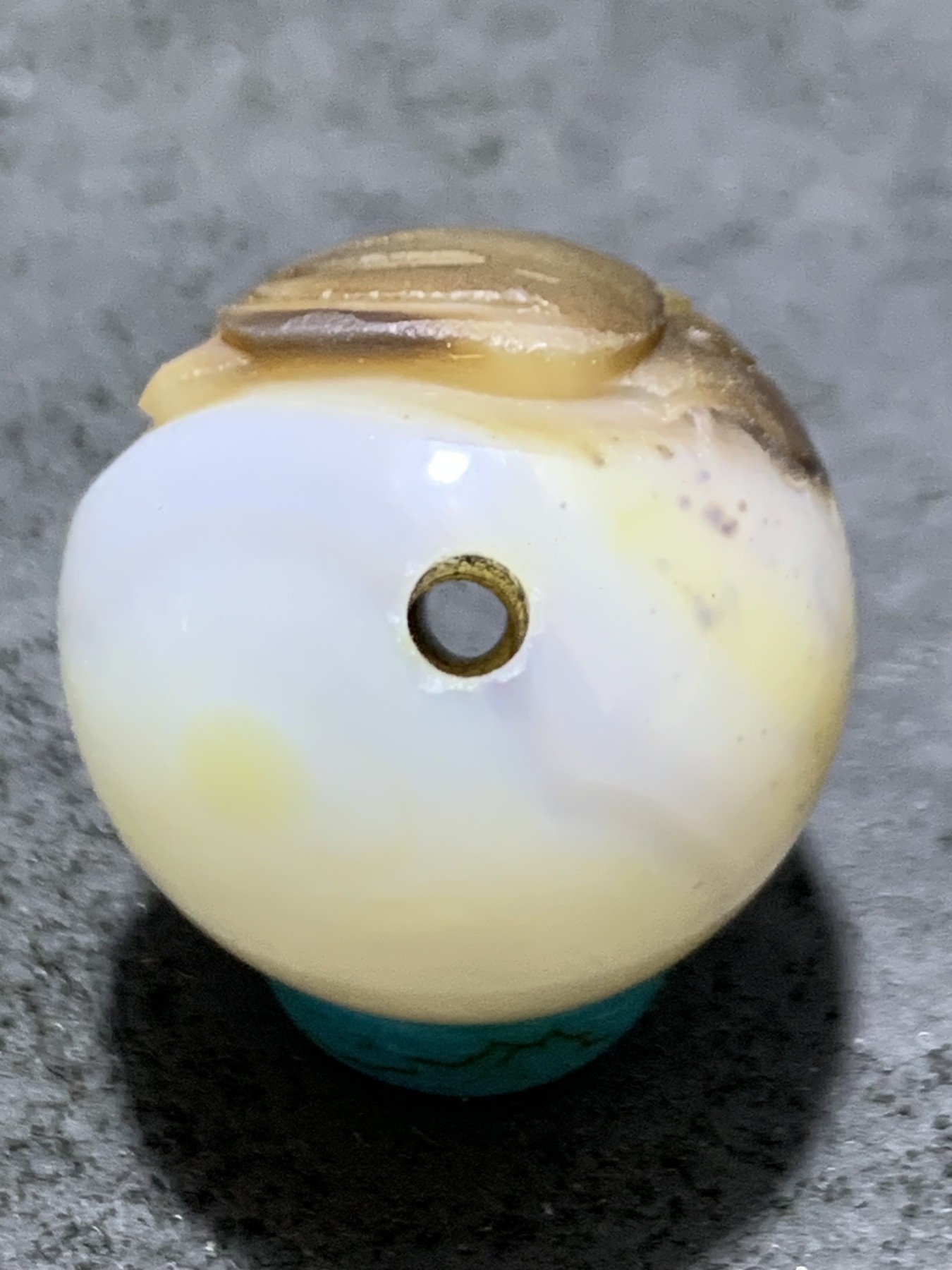 精美高玉化亚光海洋玉髓手工俏色巧雕一心向佛意境2.0圆珠一个！