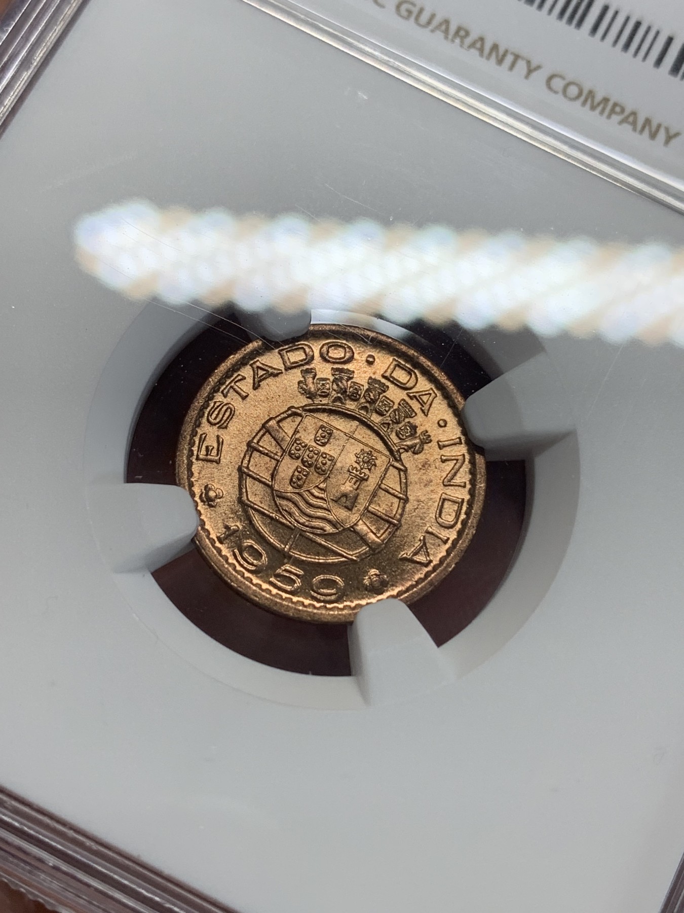 《竞宝斋》第198场-周日，周一 2场 (全场包邮) NGC MS65RB 葡属印度1959年10分铜币 高分强光好品