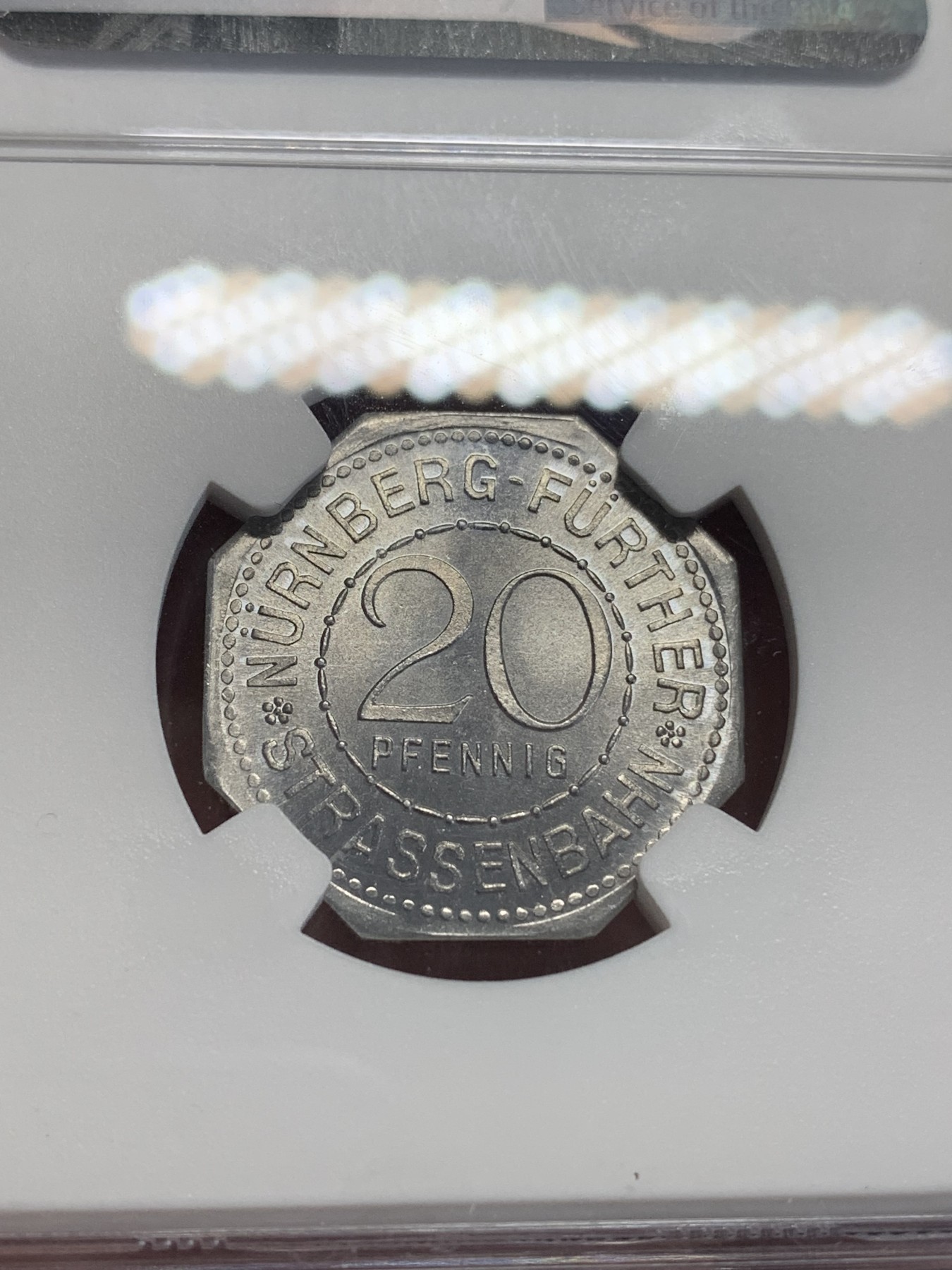 《竞宝斋》第198场-周日，周一 2场 (全场包邮) NGC-MS65 德国1920年紧急状态时期纽伦堡20芬尼 景观代币