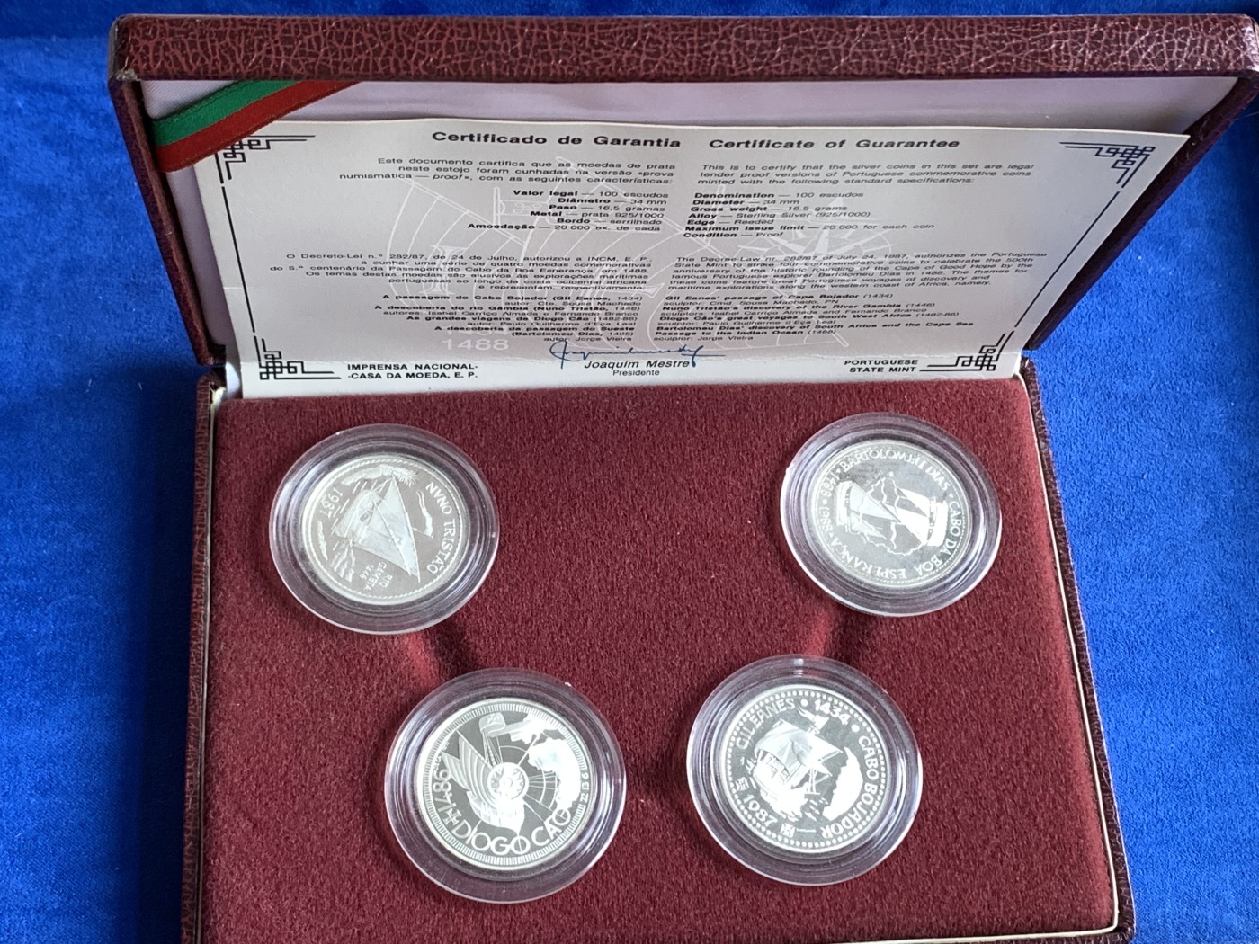 《竞宝斋》第198场-周日，周一 2场 (全场包邮) 原盒证书 葡萄牙1988年 大航海系列第一套 4枚组 100埃斯库多精制大银币 16.5克/枚