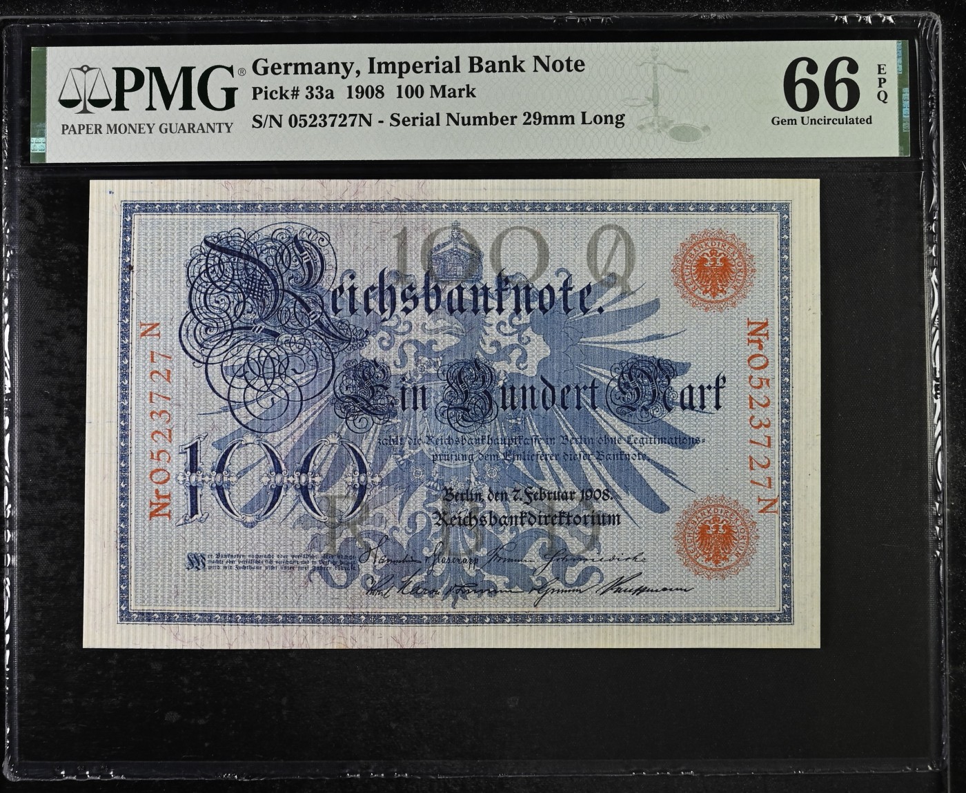收藏联盟Quantum Auction 第290期拍卖  德国1908年100马克 PMG66 