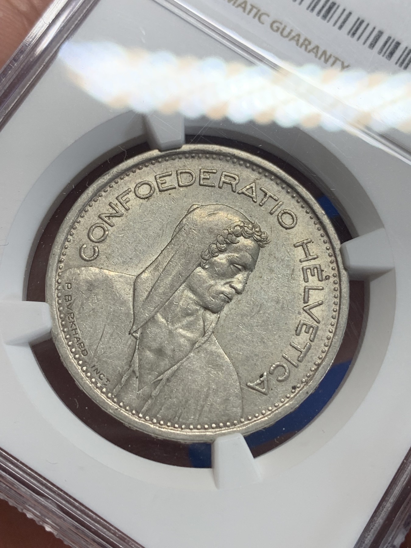 《竞宝斋》第198场-周日，周一 2场 (全场包邮) NGC AU55 1954年瑞士5法郎银币