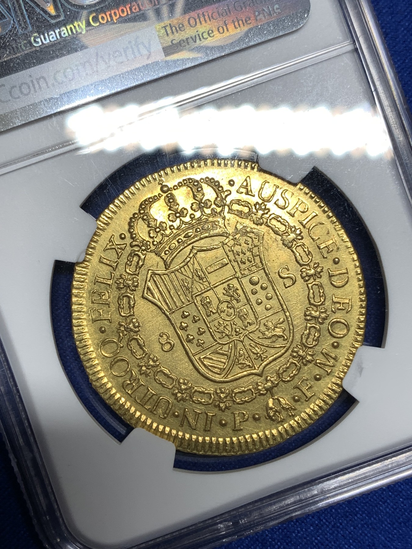 《竞宝斋》第198场-周日，周一 2场 (全场包邮) NGC AU58 哥伦比亚 1819年 卡四头像费七铭文 8E 27克大金币 底板光洁 27克  极少见品种