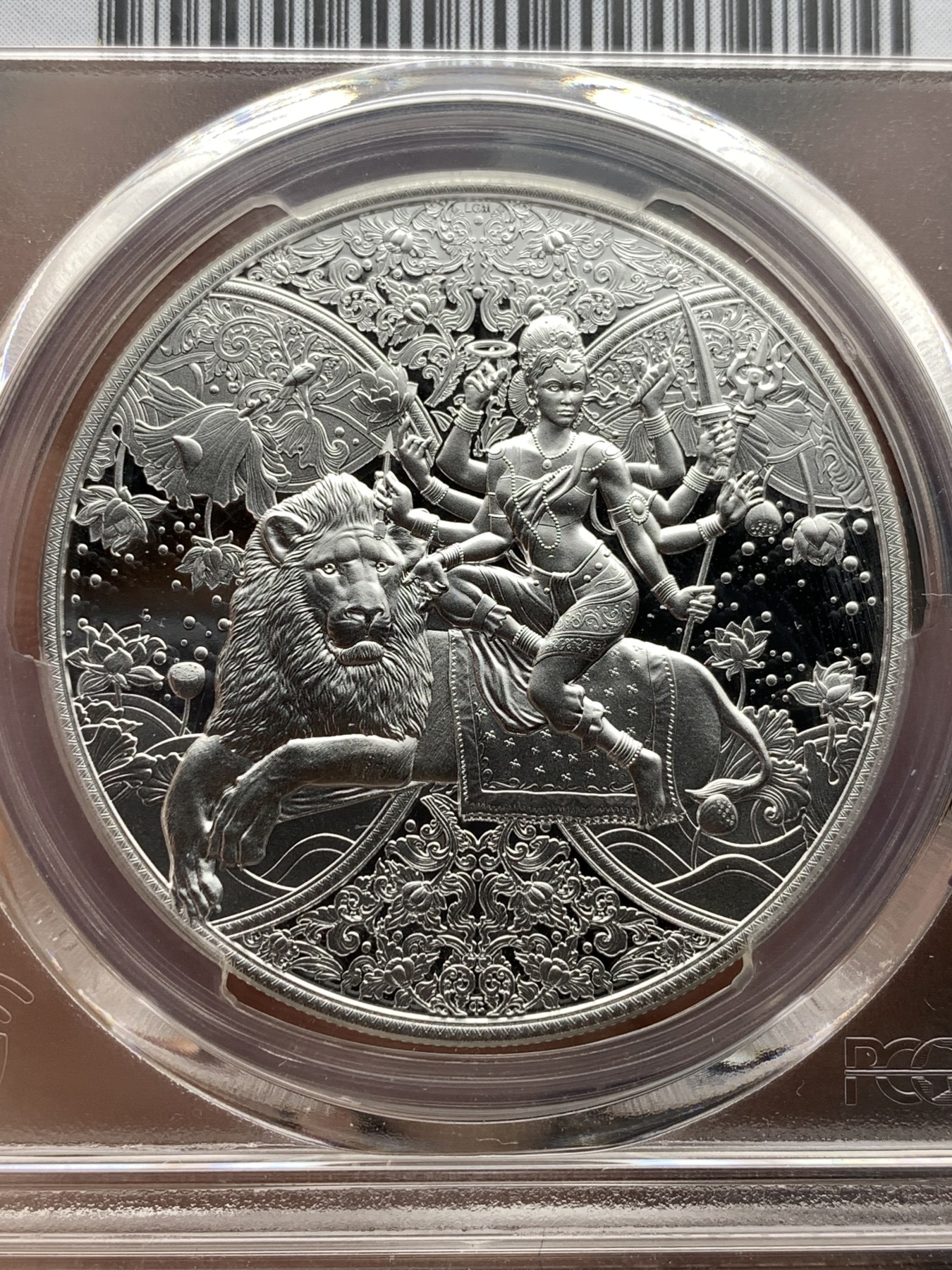 《竞宝斋》第198场-周日，周一 2场 (全场包邮) 冠军分 PCGS PR69DCAM喀麦隆2023年杜尔加女战神1盎司大银币 收藏好品，精制漂亮！