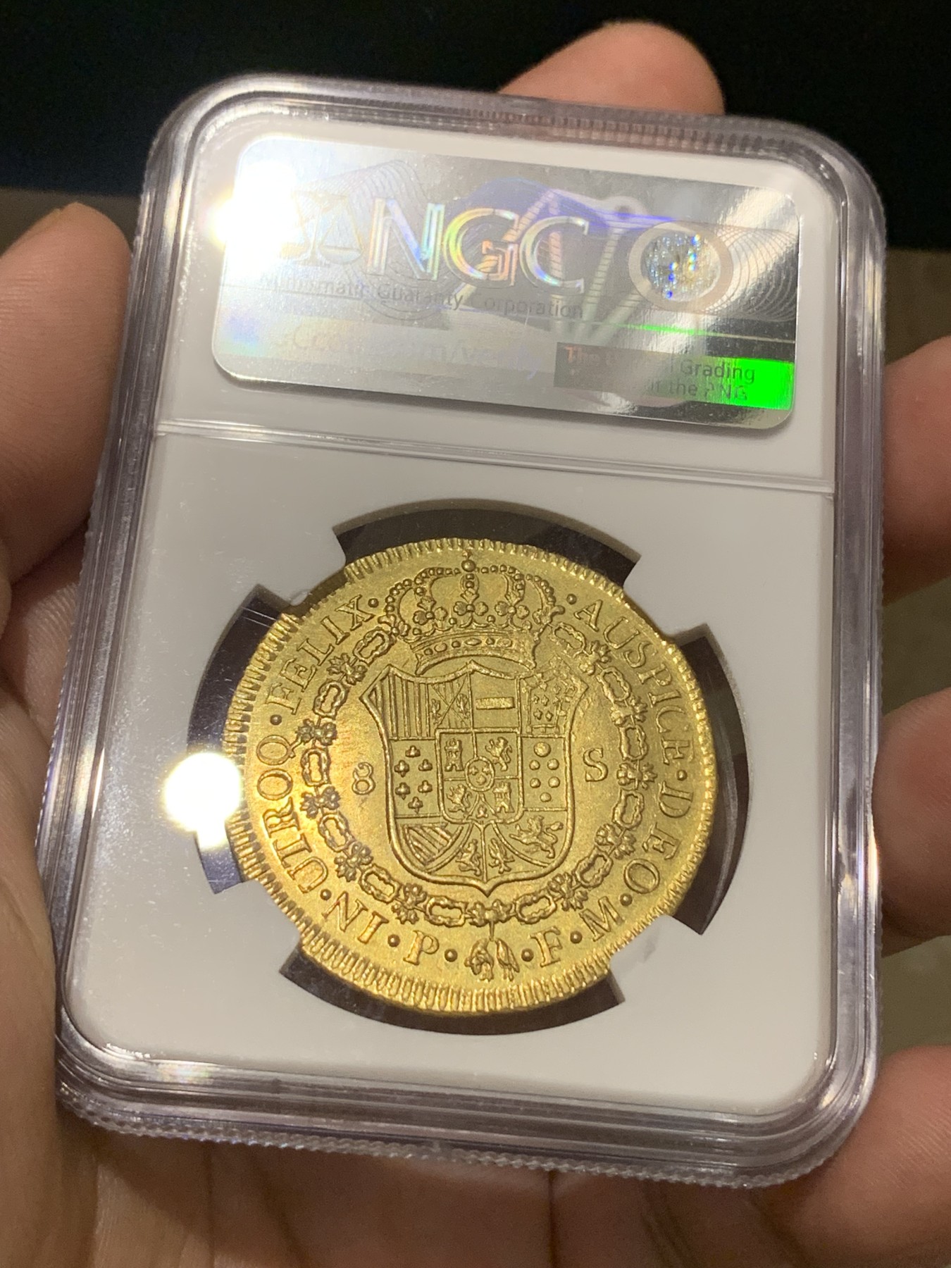 《竞宝斋》第198场-周日，周一 2场 (全场包邮) NGC AU58 哥伦比亚 1819年 卡四头像费七铭文 8E 27克大金币 底板光洁 27克  极少见品种