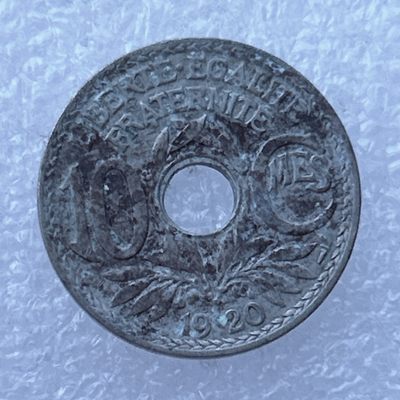 全场一元起拍 世界钱币散币场 第24期 法国早期中孔币 神奇鸟 10分 10生丁 1920年