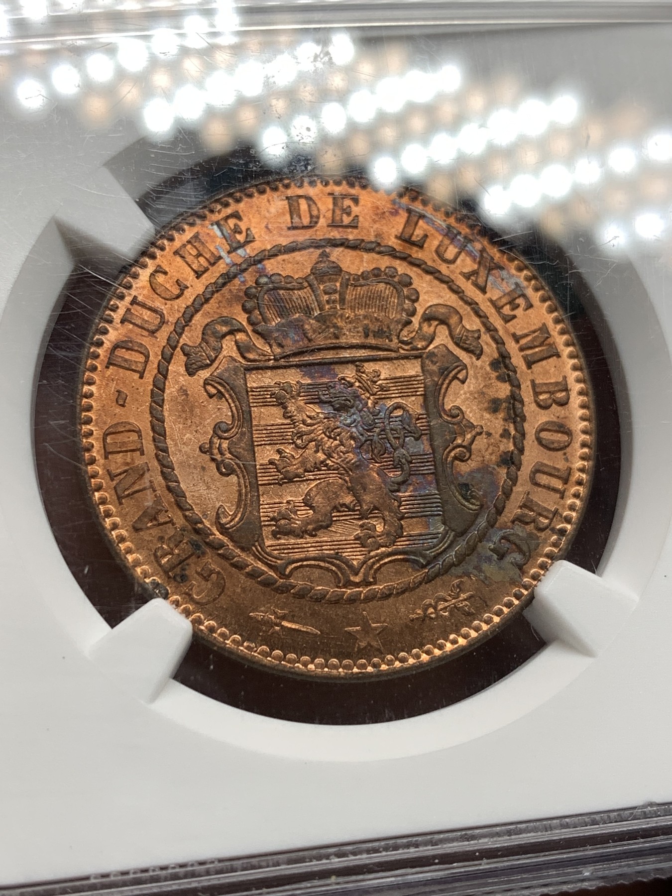 《竞宝斋》第198场-周日，周一 2场 (全场包邮) NGC-UNCD 1870年卢森堡10C大铜币，十分少见，品相十分精美