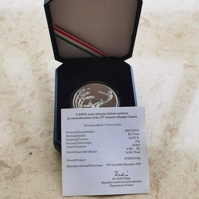 道一币馆币章第十二场 - 原盒证 匈牙利1999年悉尼奥运会2000福林精制纪念银币