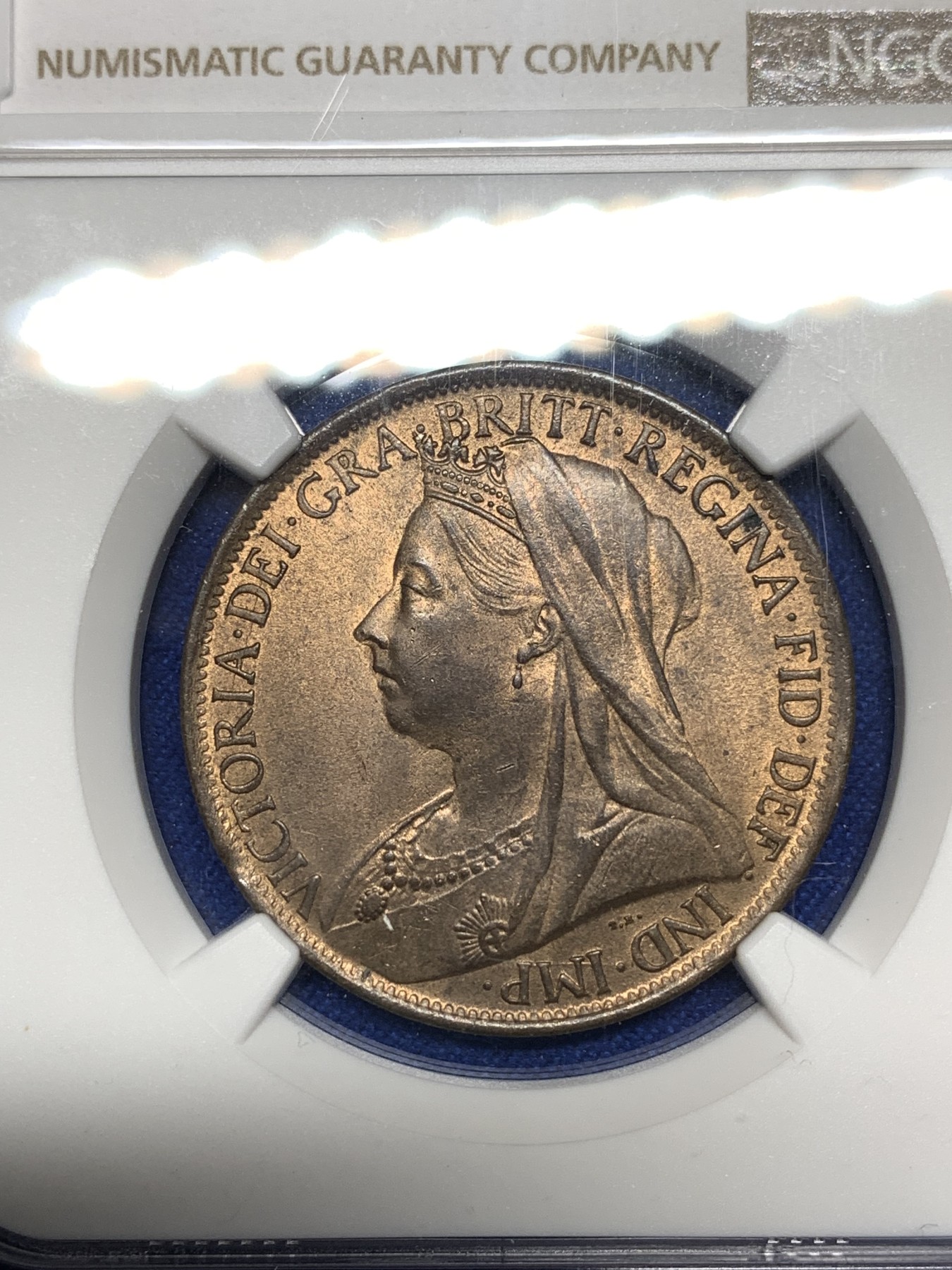 《竞宝斋》第198场-周日，周一 2场 (全场包邮) NGC-MS64 高分 英国1901年1便士大铜币 漂亮红棕色包浆