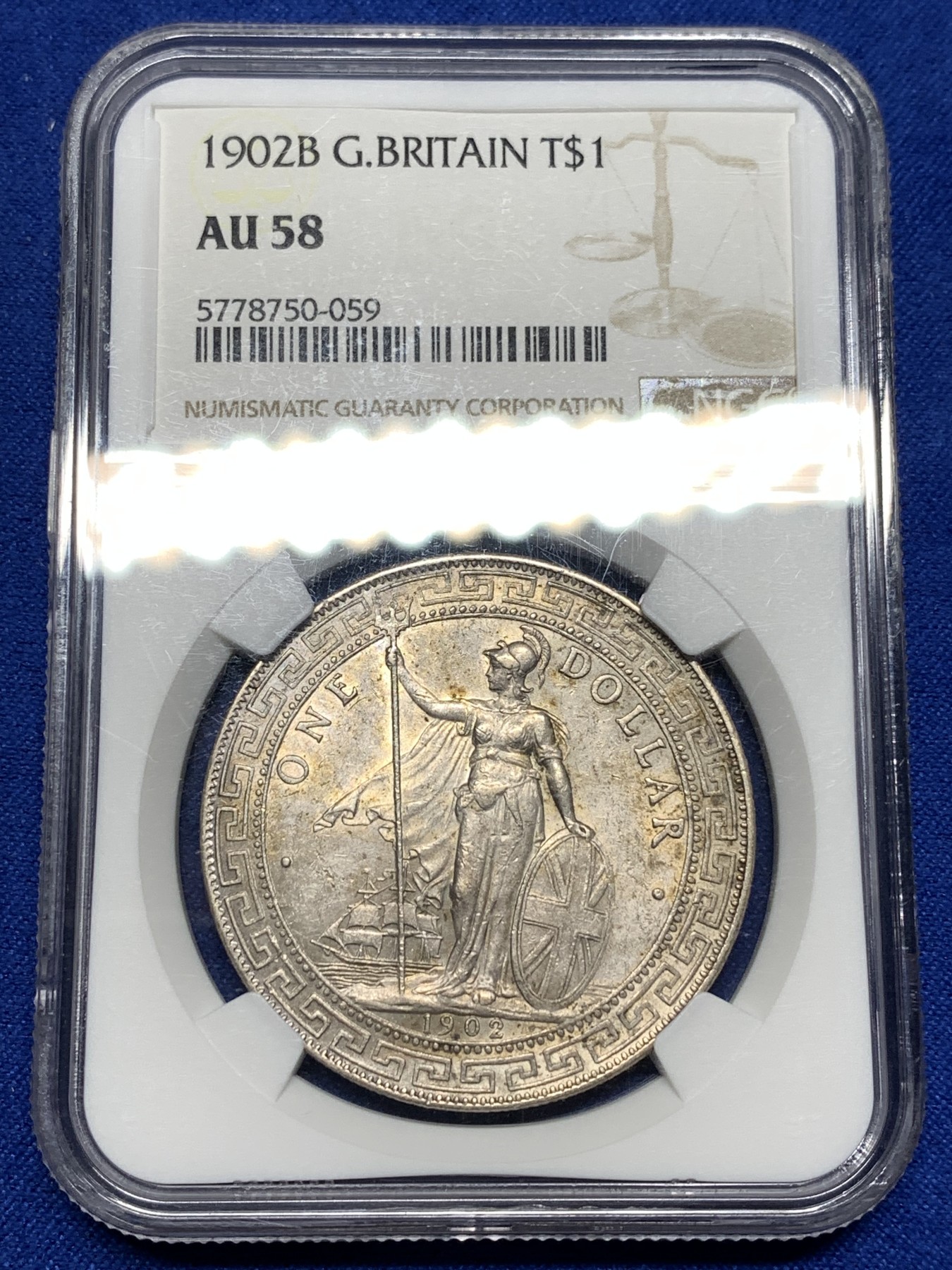 《竞宝斋》第198场-周日，周一 2场 (全场包邮) NGC-AU58 英国 站洋 1902B 双面淡彩 漂亮