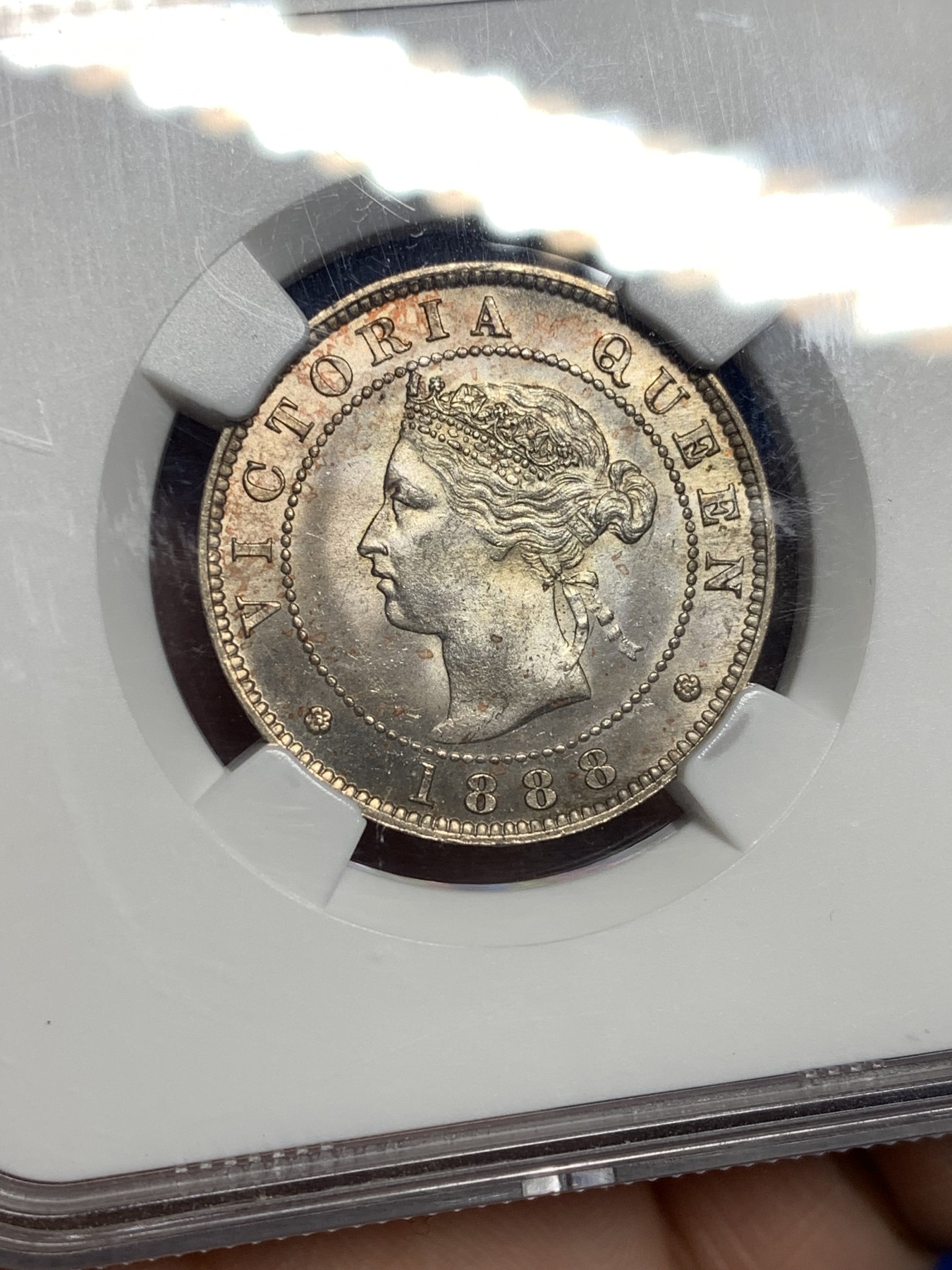 《竞宝斋》第198场-周日，周一 2场 (全场包邮) NGC-MS64 高分 牙买加1888年半便士铜镍币 转光好品