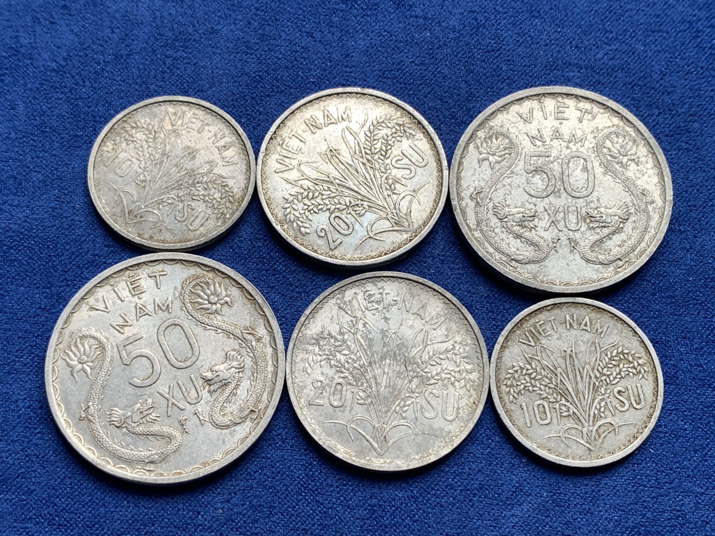 《竞宝斋》第198场-周日，周一 2场 (全场包邮) 6枚一组 越南三美女铝币10苏+20苏+50苏各两枚