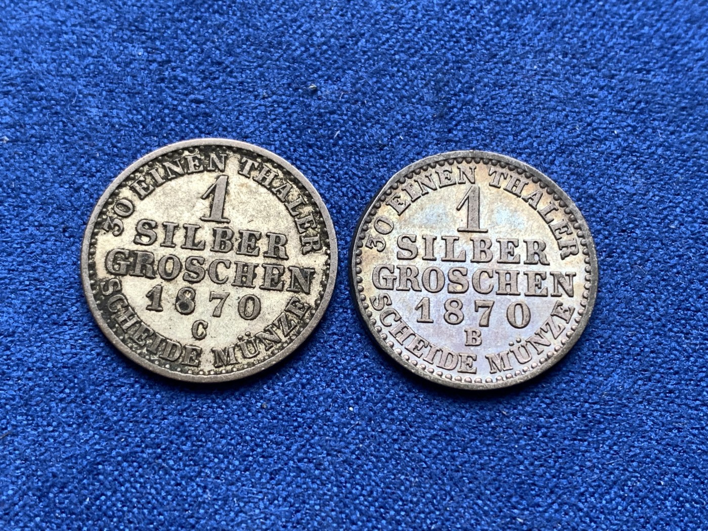 《竞宝斋》第198场-周日，周一 2场 (全场包邮) 两枚一组 德国普鲁士 1870年 1格罗申 银币