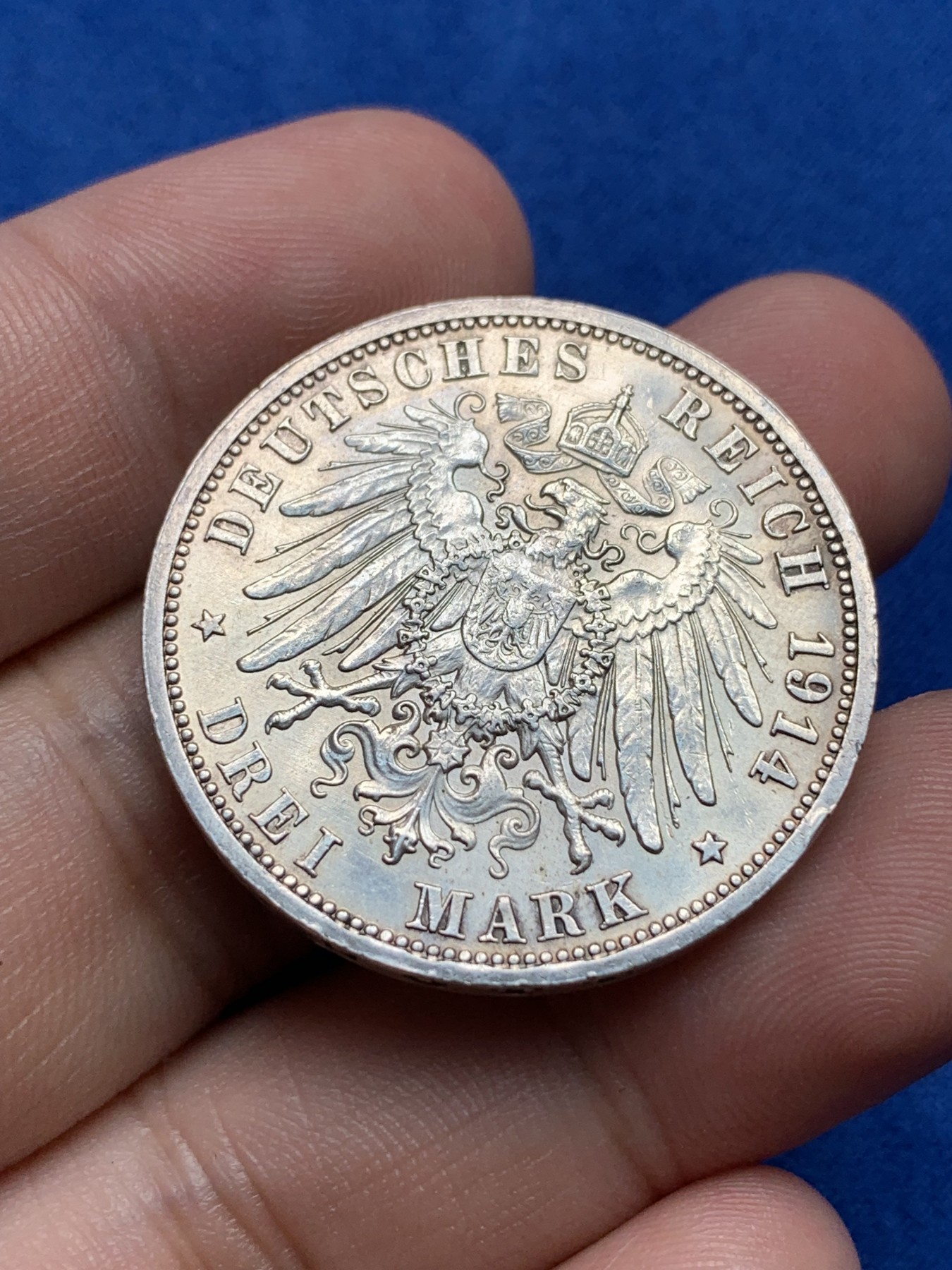 《竞宝斋》第198场-周日，周一 2场 (全场包邮) 德国威廉二世戎装3马克银币，1914年A厂