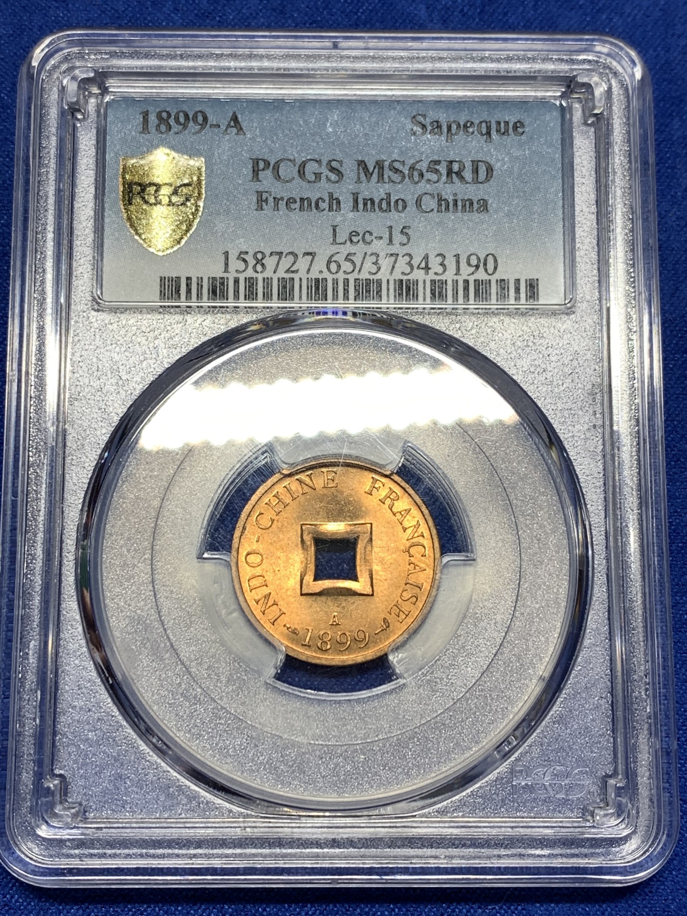 《竞宝斋》第198场-周日，周一 2场 (全场包邮) 季军分 PCGS MS65RD 法属印支1899年大法国安南当二铜币