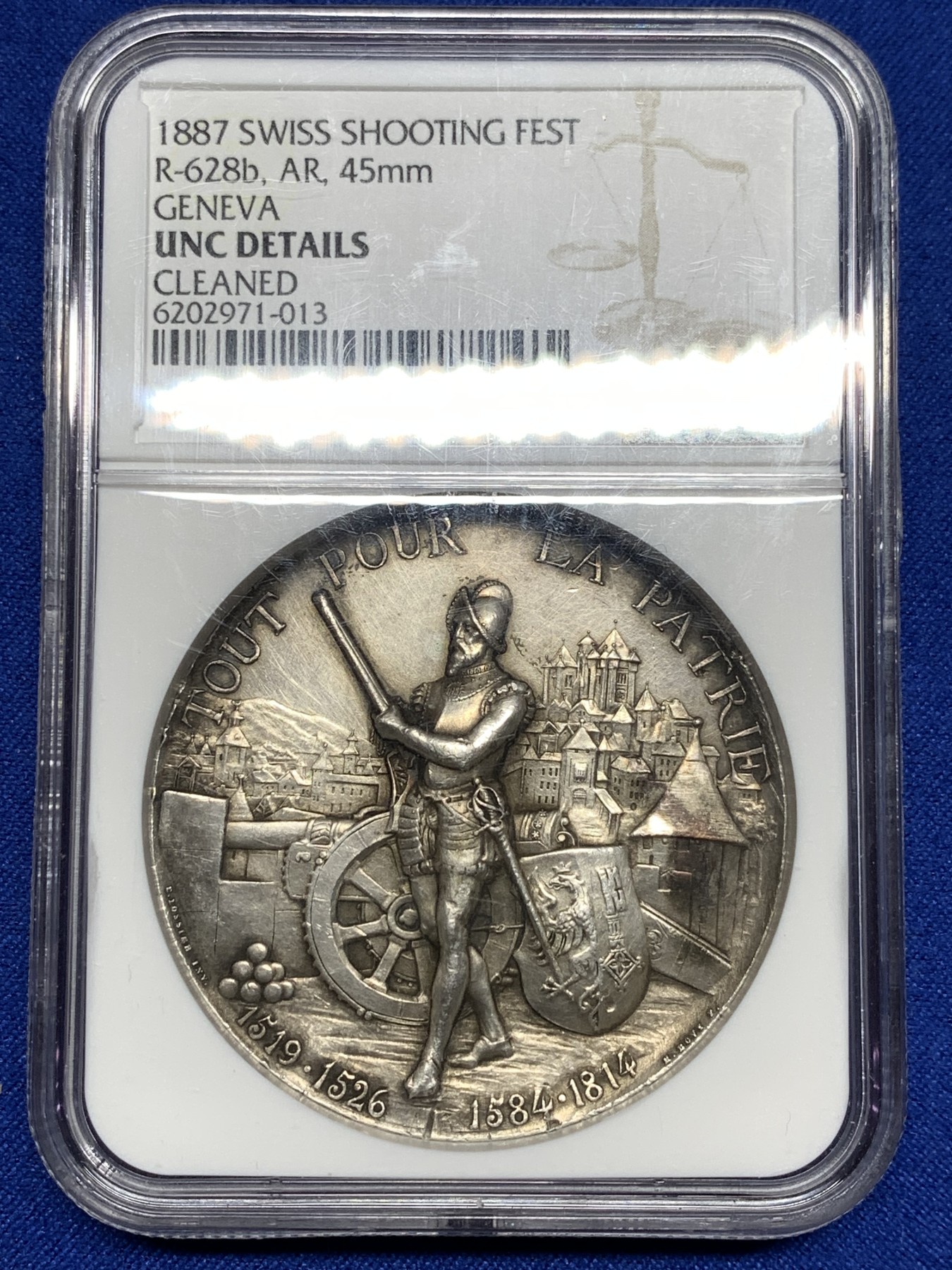 《竞宝斋》第198场-周日，周一 2场 (全场包邮) NGC UNC 瑞士1887日内瓦射击节银章 高浮雕