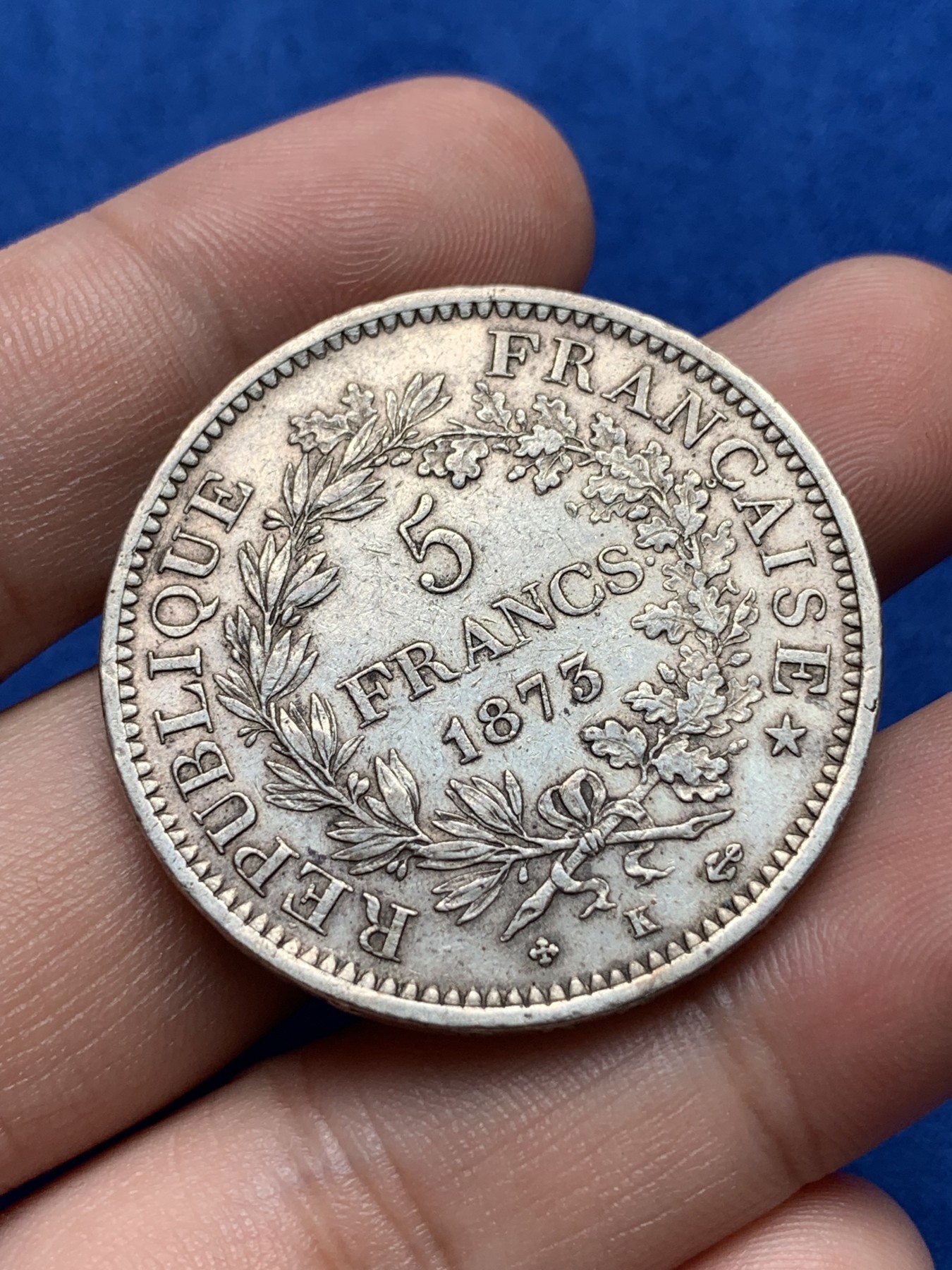 《竞宝斋》第198场-周日，周一 2场 (全场包邮) 法国1873（K） 大力神5法郎银币 磨损不大，适合盘玩的大银币 比较少的年份跟版本
