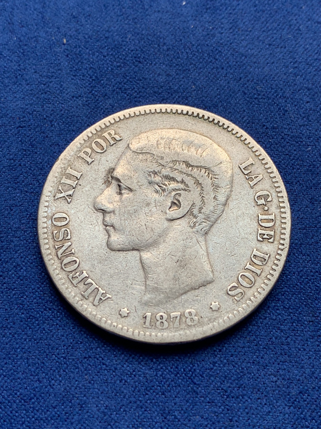 《竞宝斋》第198场-周日，周一 2场 (全场包邮) 西班牙 1878年 阿方索十二世 5比塞塔 银币