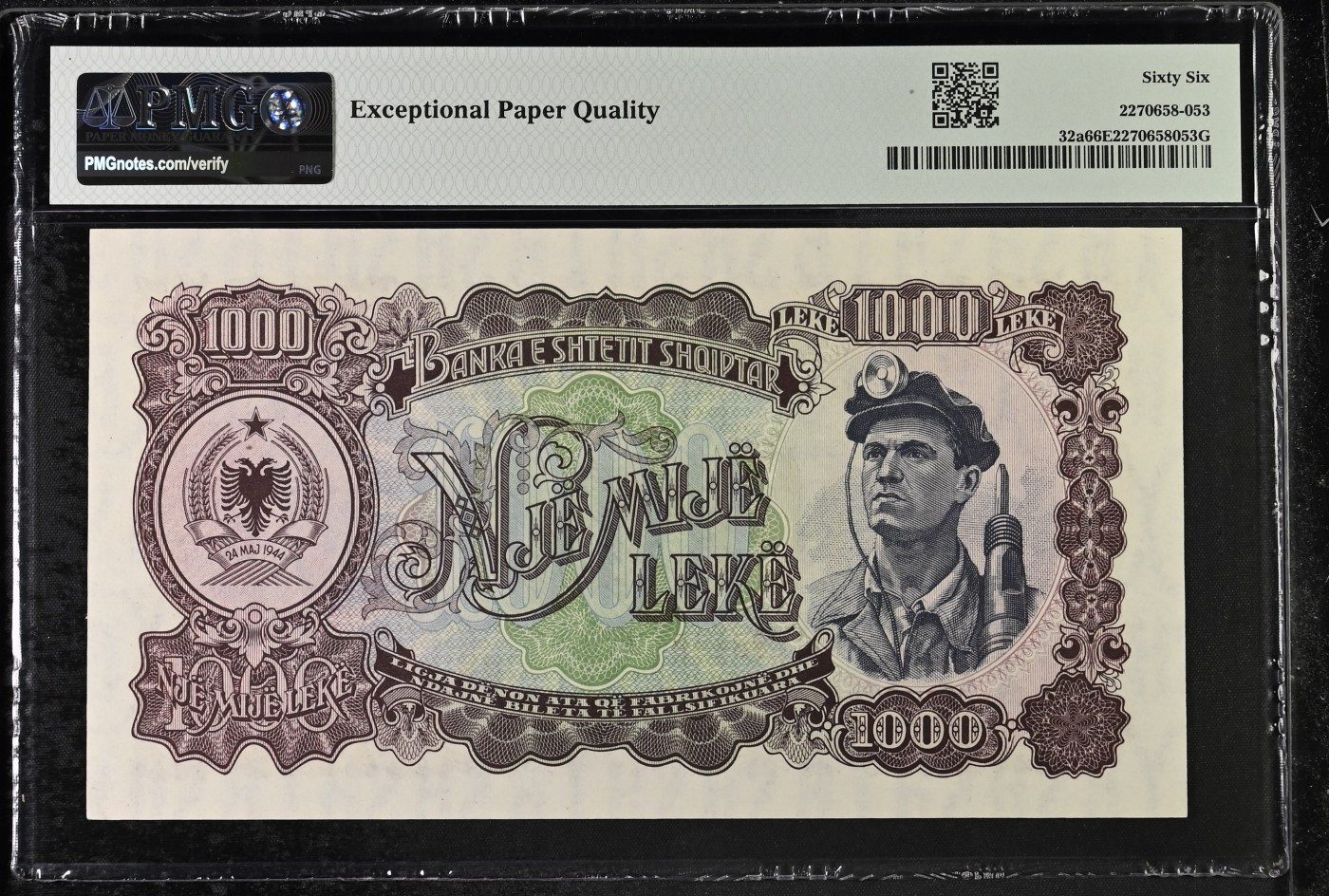收藏联盟Quantum Auction 第290期拍卖  阿尔巴尼亚1957年1000列克 PMG66
