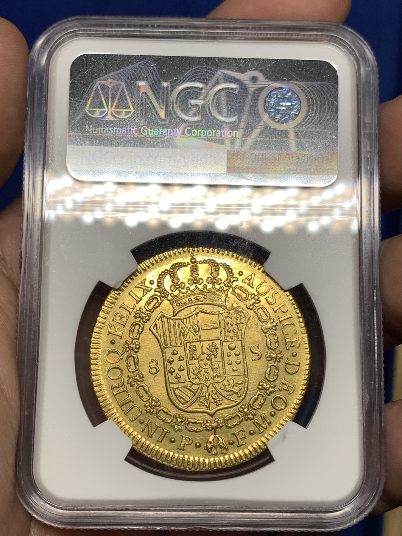 《竞宝斋》第198场-周日，周一 2场 (全场包邮) NGC AU58 哥伦比亚 1819年 卡四头像费七铭文 8E 27克大金币 底板光洁 27克  极少见品种